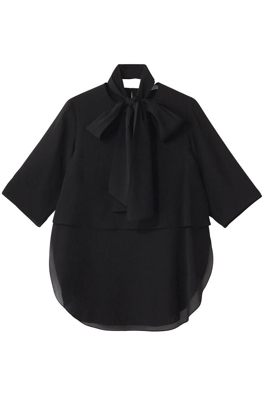 【ドメル/DOMELLE】のオーガンジー ブラウス インテリア・キッズ・メンズ・レディースファッション・服の通販 founy(ファニー) 　ファッション　Fashion　レディースファッション　Fashion for Women　トップス・カットソー　Cut & Sew Tops　シャツ・ブラウス・オフィスカジュアル　Elegant Blouses & Button-Ups　2025年　2025　2025-2026秋冬・A/W　Autumn/Winter 2025–26 AW25–26　オーガンジー　Organza Fabric　ショート　Short, Short Length　スリーブ　Sleeve, Long Sleeve / Short Sleeve　バランス　Balance, Style Balance　リボン　Ribbon, Bow　A/W・秋冬　Autumn/Winter　ブラック|ID: prp329100004632811 ipo3291000000033341700