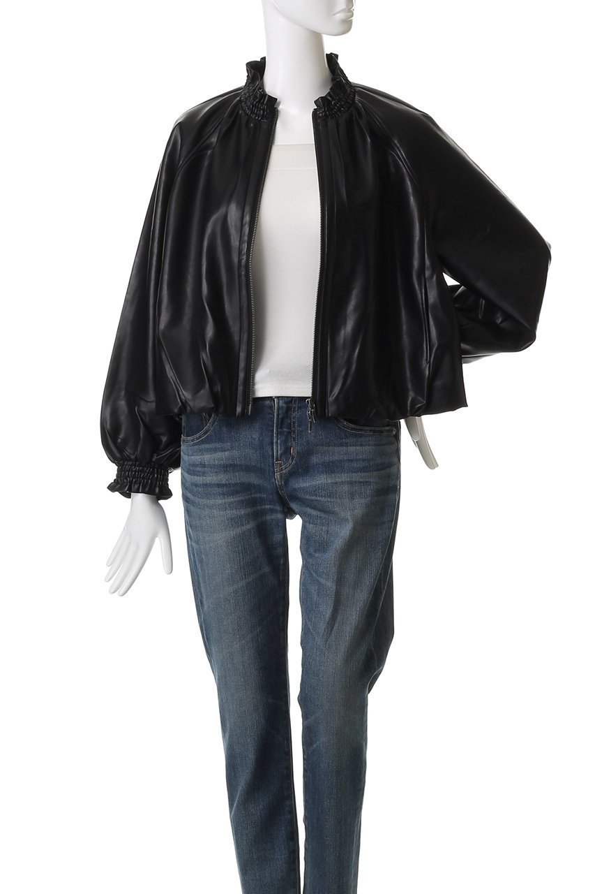 【マリリンムーン/MARILYN MOON】のソフトフェイクレザーブルゾン 人気、トレンドファッション・服の通販 founy(ファニー) 　ファッション　Fashion　レディースファッション　Fashion for Women　アウター　Coat / Outerwear Collection　レディースジャケット・軽アウター　Jackets　ブルゾンジャケット・スポーティアウター　Blouson Jackets　2025年　2025　2025-2026秋冬・A/W　Autumn/Winter 2025–26 AW25–26　ギャザー　Gathered, Ruffled　シャーリング　Shirring, Ruched　ジャケット　Jacket, Outerwear　バルーン　Balloon, Balloon Silhouette　フリル　Frill, Ruffle　ブルゾン　Blouson, Bomber Jacket　ボトム　Bottoms, Lower Wear　モダン　Modern, Contemporary　秋　Autumn　A/W・秋冬　Autumn/Winter　other-7|ID: prp329100004632825 ipo3291000000033341826