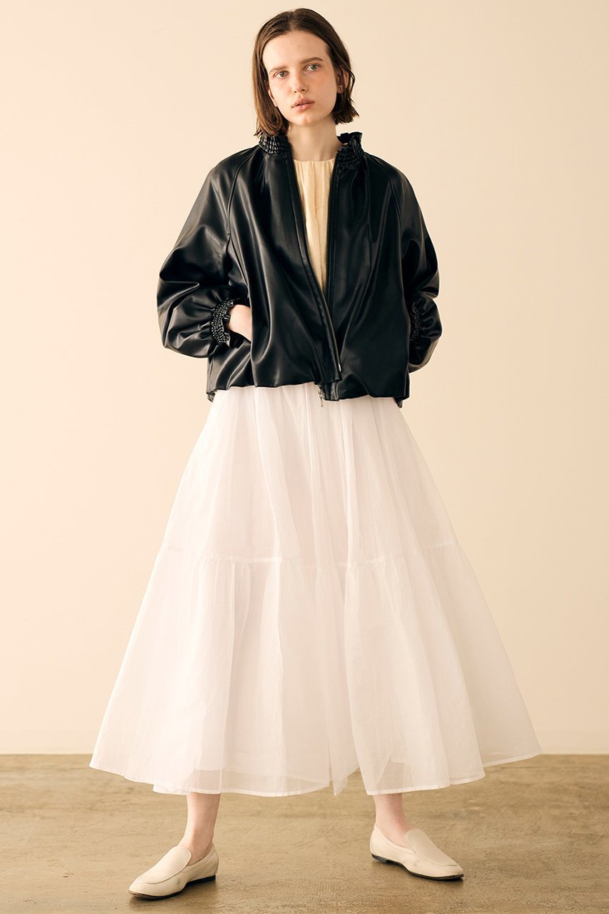 【マリリンムーン/MARILYN MOON】のソフトフェイクレザーブルゾン 人気、トレンドファッション・服の通販 founy(ファニー) 　ファッション　Fashion　レディースファッション　Fashion for Women　アウター　Coat / Outerwear Collection　レディースジャケット・軽アウター　Jackets　ブルゾンジャケット・スポーティアウター　Blouson Jackets　2025年　2025　2025-2026秋冬・A/W　Autumn/Winter 2025–26 AW25–26　ギャザー　Gathered, Ruffled　シャーリング　Shirring, Ruched　ジャケット　Jacket, Outerwear　バルーン　Balloon, Balloon Silhouette　フリル　Frill, Ruffle　ブルゾン　Blouson, Bomber Jacket　ボトム　Bottoms, Lower Wear　モダン　Modern, Contemporary　秋　Autumn　A/W・秋冬　Autumn/Winter　other-8|ID: prp329100004632825 ipo3291000000033341827