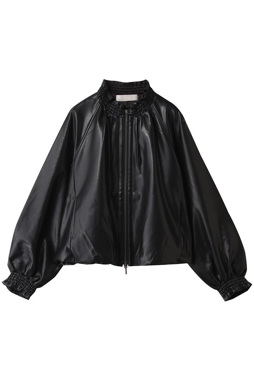 【マリリンムーン/MARILYN MOON】のソフトフェイクレザーブルゾン インテリア・キッズ・メンズ・レディースファッション・服の通販 founy(ファウニー) 　ファッション　Fashion　レディースファッション　Fashion for Women　アウター　Coat / Outerwear Collection　レディースジャケット・軽アウター　Jackets　ブルゾンジャケット・スポーティアウター　Blouson Jackets　ギャザー　Gathered, Ruffled　シャーリング　Shirring, Ruched　ジャケット　Jacket, Outerwear　バルーン　Balloon, Balloon Silhouette　フリル　Frill, Ruffle　ブルゾン　Blouson, Bomber Jacket　ボトム　Bottoms, Lower Wear　モダン　Modern, Contemporary　秋　Autumn　ブラック|ID: prp329100004632825 ipo3291000000036923350