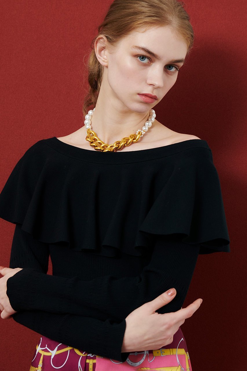 【アルアバイル/allureville】の【LOULOU WILLOUGHBY】ラッフルオフショルプルオーバー 人気、トレンドファッション・服の通販 founy(ファニー) 　ファッション　Fashion　レディースファッション　Fashion for Women　トップス・カットソー　Cut & Sew Tops　ニット　Knit Tops & Sweaters　カジュアルプルオーバー・ニットトップス　Pullovers & Knit Tops / Casual Pullovers　2025年　2025　2025-2026秋冬・A/W　Autumn/Winter 2025–26 AW25–26　おすすめ　Recommended / Our Picks　ラッフル　Ruffle, Frill　A/W・秋冬　Autumn/Winter　other-2|ID: prp329100004632839 ipo3291000000033341912