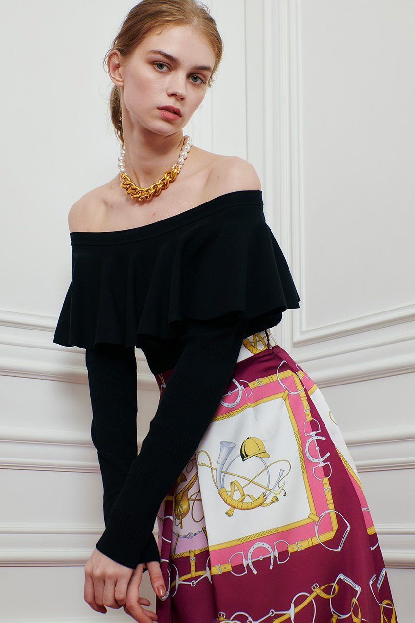 【アルアバイル/allureville】の【LOULOU WILLOUGHBY】ラッフルオフショルプルオーバー 人気、トレンドファッション・服の通販 founy(ファニー) 　ファッション　Fashion　レディースファッション　Fashion for Women　トップス・カットソー　Cut & Sew Tops　ニット　Knit Tops & Sweaters　カジュアルプルオーバー・ニットトップス　Pullovers & Knit Tops / Casual Pullovers　2025年　2025　2025-2026秋冬・A/W　Autumn/Winter 2025–26 AW25–26　おすすめ　Recommended / Our Picks　ラッフル　Ruffle, Frill　A/W・秋冬　Autumn/Winter　other-5|ID: prp329100004632839 ipo3291000000033341918