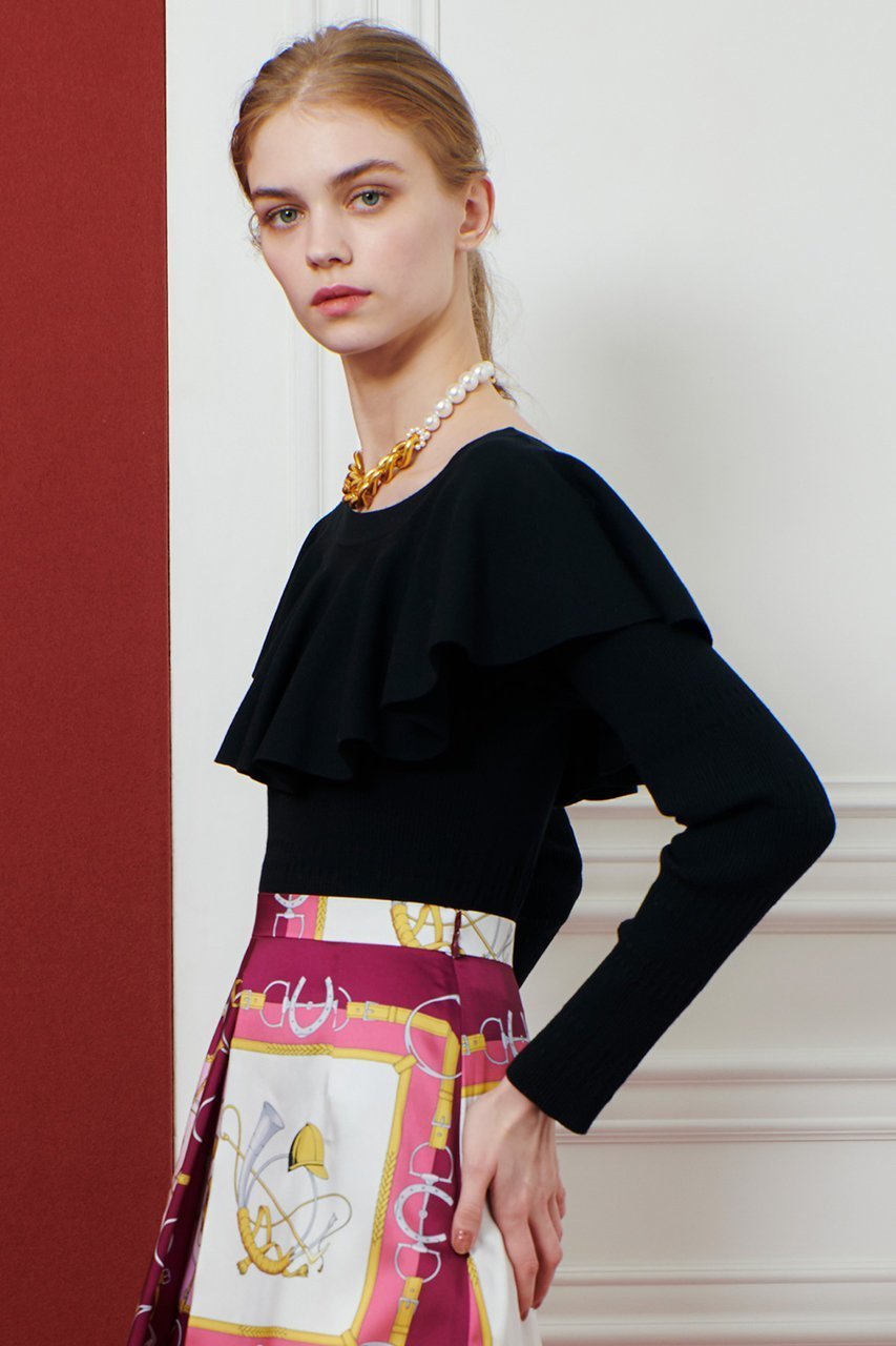 【アルアバイル/allureville】の【LOULOU WILLOUGHBY】ラッフルオフショルプルオーバー 人気、トレンドファッション・服の通販 founy(ファニー) 　ファッション　Fashion　レディースファッション　Fashion for Women　トップス・カットソー　Cut & Sew Tops　ニット　Knit Tops & Sweaters　カジュアルプルオーバー・ニットトップス　Pullovers & Knit Tops / Casual Pullovers　おすすめ　Recommended / Our Picks　ラッフル　Ruffle, Frill　other-4|ID: prp329100004632839 ipo3291000000035562529