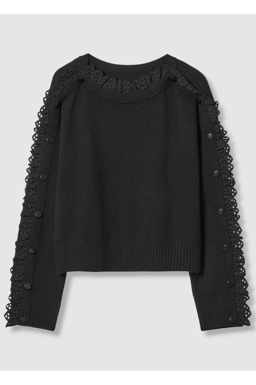 【アルアバイル/allureville】の【LOULOU WILLOUGHBY】ショルダーレース釦プルオーバー インテリア・キッズ・メンズ・レディースファッション・服の通販 founy(ファニー) 　ファッション　Fashion　レディースファッション　Fashion for Women　トップス・カットソー　Cut & Sew Tops　ニット　Knit Tops & Sweaters　カジュアルプルオーバー・ニットトップス　Pullovers & Knit Tops / Casual Pullovers　2025年　2025　2025-2026秋冬・A/W　Autumn/Winter 2025–26 AW25–26　ショルダー　Shoulder, Shoulder Strap　スリット　Slit, Slit Detail　トリミング　Trimming, Decorative Edge　レース　Lace, Lace Fabric　A/W・秋冬　Autumn/Winter　ブラック|ID: prp329100004632843 ipo3291000000033341951