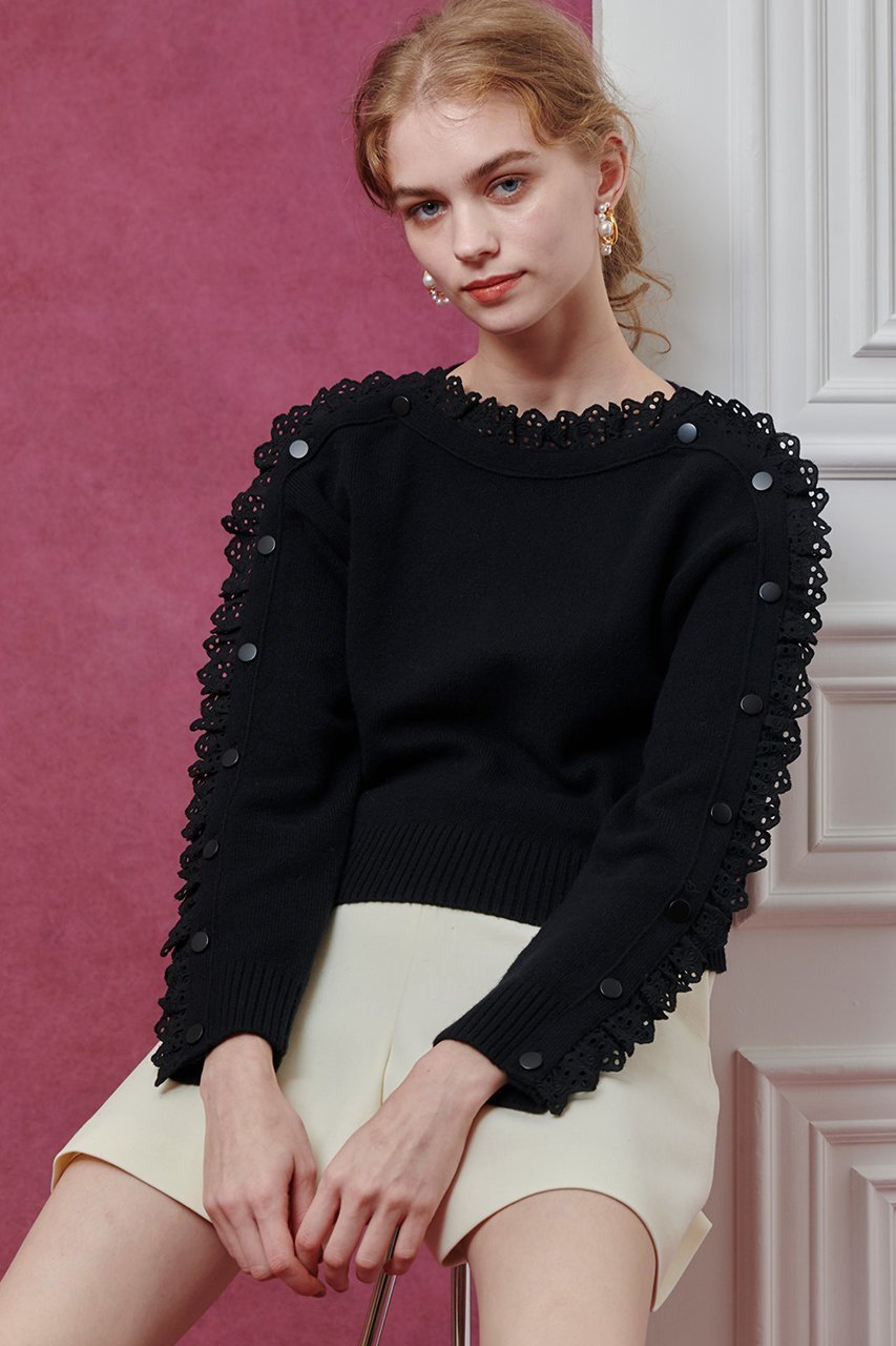 【アルアバイル/allureville】の【LOULOU WILLOUGHBY】ショルダーレース釦プルオーバー 人気、トレンドファッション・服の通販 founy(ファニー) 　ファッション　Fashion　レディースファッション　Fashion for Women　トップス・カットソー　Cut & Sew Tops　ニット　Knit Tops & Sweaters　カジュアルプルオーバー・ニットトップス　Pullovers & Knit Tops / Casual Pullovers　ショルダー　Shoulder, Shoulder Strap　スリット　Slit, Slit Detail　トリミング　Trimming, Decorative Edge　レース　Lace, Lace Fabric　other-8|ID: prp329100004632843 ipo3291000000034028207