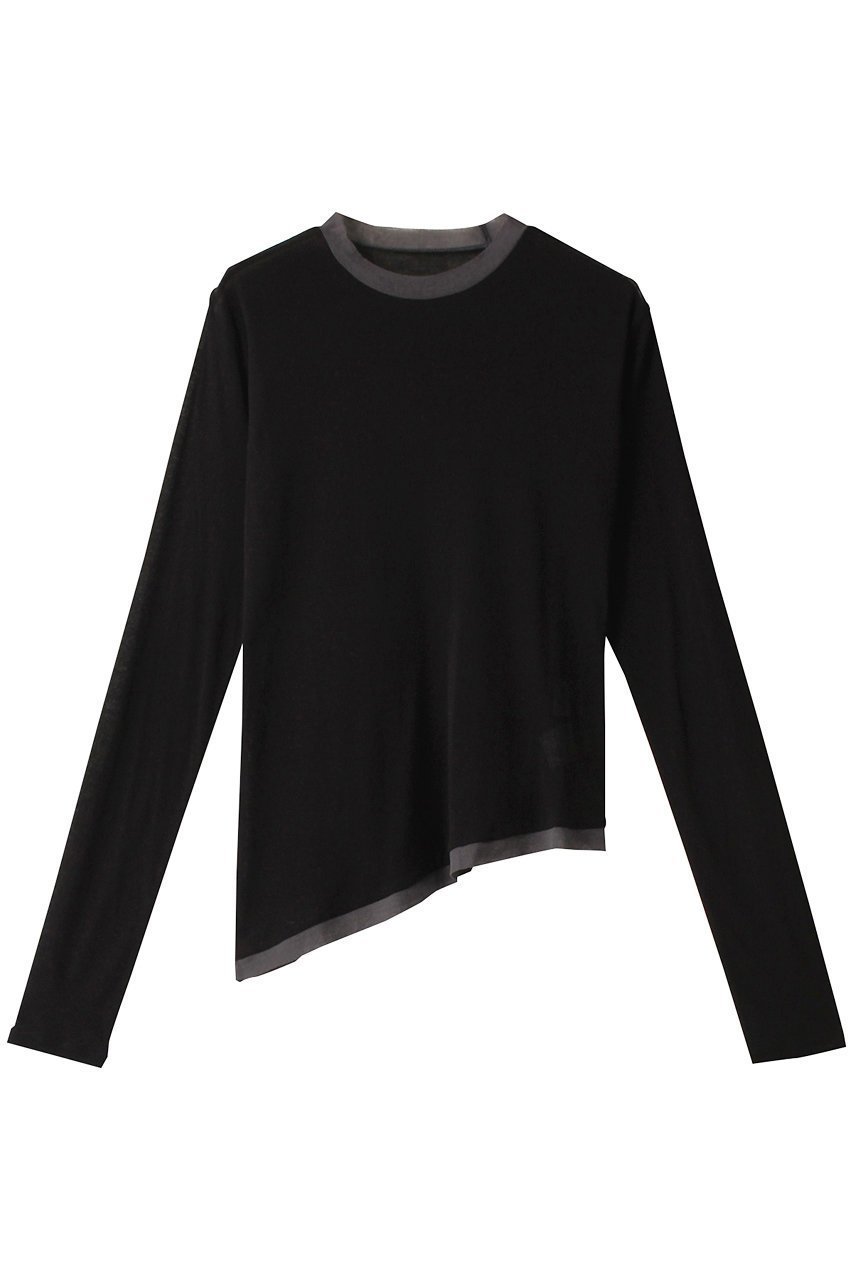 【リムアーク/RIM.ARK】のCotton diagonal cut tops/カットソー インテリア・キッズ・メンズ・レディースファッション・服の通販 founy(ファニー) 　ファッション　Fashion　レディースファッション　Fashion for Women　トップス・カットソー　Cut & Sew Tops　シャツ・ブラウス・オフィスカジュアル　Elegant Blouses & Button-Ups　ロングTシャツ・Tシャツ　Longline T-Shirts & Tees　カットソー・ベーシックTシャツ　Cut-and-Sewn Tops / Stretch Tees & Basics　インナー　Innerwear　カッティング　Cutting Detail　カットソー　Cut and Sewn Top　スリーブ　Sleeve, Long Sleeve / Short Sleeve　ロング　Long, Long-Length　軽量　Lightweight, Ultra Light　ブラック|ID: prp329100004633582 ipo3291000000033356112