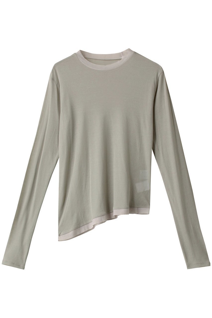 【リムアーク/RIM.ARK】のCotton diagonal cut tops/カットソー インテリア・キッズ・メンズ・レディースファッション・服の通販 founy(ファニー) 　ファッション　Fashion　レディースファッション　Fashion for Women　トップス・カットソー　Cut & Sew Tops　シャツ・ブラウス・オフィスカジュアル　Elegant Blouses & Button-Ups　ロングTシャツ・Tシャツ　Longline T-Shirts & Tees　カットソー・ベーシックTシャツ　Cut-and-Sewn Tops / Stretch Tees & Basics　インナー　Innerwear　カッティング　Cutting Detail　カットソー　Cut and Sewn Top　スリーブ　Sleeve, Long Sleeve / Short Sleeve　ロング　Long, Long-Length　軽量　Lightweight, Ultra Light　ライトグリーン|ID: prp329100004633582 ipo3291000000033356113