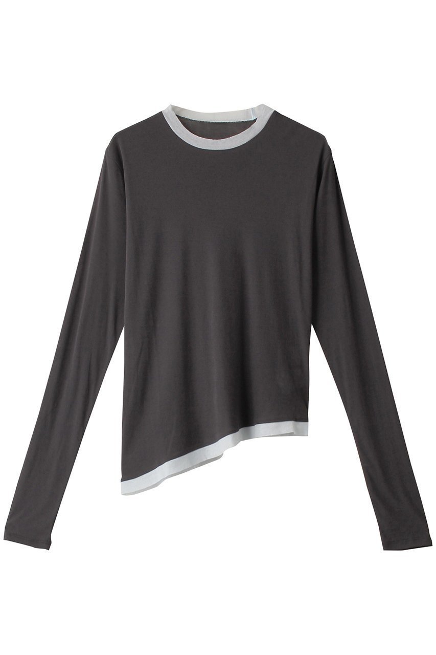 【リムアーク/RIM.ARK】のCotton diagonal cut tops/カットソー インテリア・キッズ・メンズ・レディースファッション・服の通販 founy(ファニー) 　ファッション　Fashion　レディースファッション　Fashion for Women　トップス・カットソー　Cut & Sew Tops　シャツ・ブラウス・オフィスカジュアル　Elegant Blouses & Button-Ups　ロングTシャツ・Tシャツ　Longline T-Shirts & Tees　カットソー・ベーシックTシャツ　Cut-and-Sewn Tops / Stretch Tees & Basics　インナー　Innerwear　カッティング　Cutting Detail　カットソー　Cut and Sewn Top　スリーブ　Sleeve, Long Sleeve / Short Sleeve　ロング　Long, Long-Length　軽量　Lightweight, Ultra Light　グレー|ID: prp329100004633582 ipo3291000000033356114