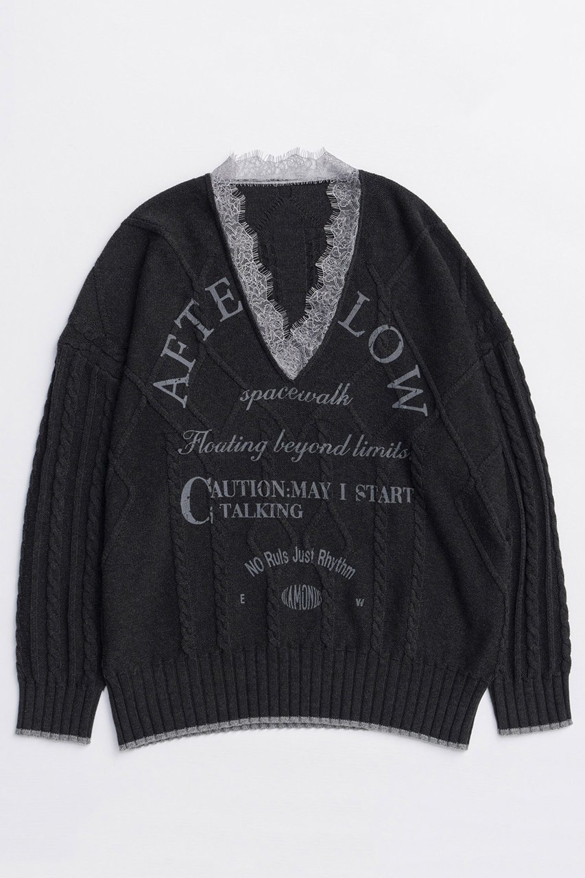 【メゾンスペシャル/MAISON SPECIAL】のPrinted Knit Tops/プリントニットトップス インテリア・キッズ・メンズ・レディースファッション・服の通販 founy(ファニー) ファッション Fashion レディースファッション Fashion for Women トップス・カットソー Cut & Sew Tops ニット Knit Tops & Sweaters カジュアルプルオーバー・ニットトップス Pullovers & Knit Tops / Casual Pullovers なめらか Smooth, Silky Texture フェミニン Feminine, Girly プリント Print, Printed Pattern ラバー Rubber, Rubber Sole レース Lace, Lace Fabric BLK(ブラック)|ID: prp329100004633594 ipo3291000000033356223