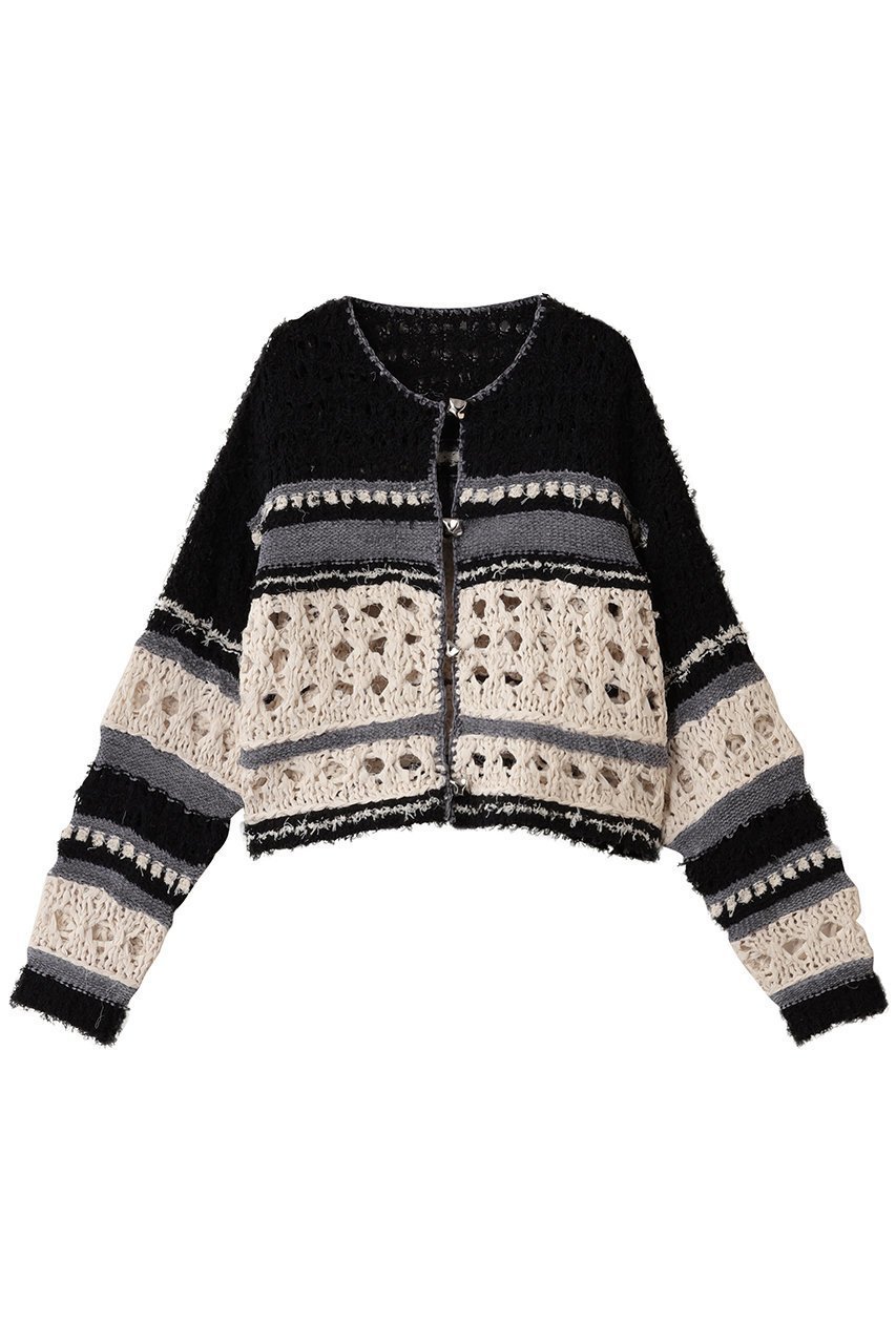 【メゾンスペシャル/MAISON SPECIAL】のHand-knitted Cardigan/ハンドカーディガン インテリア・キッズ・メンズ・レディースファッション・服の通販 founy(ファニー) 　ファッション　Fashion　レディースファッション　Fashion for Women　トップス・カットソー　Cut & Sew Tops　ニット　Knit Tops & Sweaters　カーディガン・羽織り　Layered Style Cardigans　おすすめ　Recommended / Our Picks　カーディガン　Cardigan, Knitwear　シンプル　Simple, Minimal　ドッキング　Docking, Mixed Material　ハンド　Hand, Handmade　メッシュ　Mesh, Net Fabric　再入荷　Restock / Back in Stock　手編み　Hand-Knitted, Handmade Knit　羽織　Haori, Light Jacket　BLK(ブラック)|ID: prp329100004633602 ipo3291000000035346028