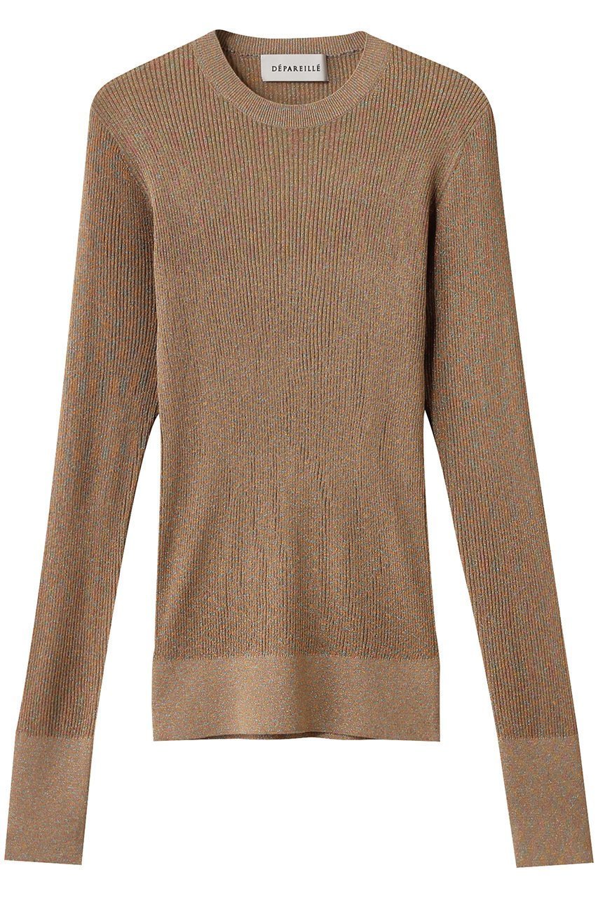 【デパリエ/DEPAREILLE】のラメリブクルーネックニット インテリア・キッズ・メンズ・レディースファッション・服の通販 founy(ファニー) 　ファッション　Fashion　レディースファッション　Fashion for Women　トップス・カットソー　Cut & Sew Tops　ニット　Knit Tops & Sweaters　カジュアルプルオーバー・ニットトップス　Pullovers & Knit Tops / Casual Pullovers　キャミ　Camisole, Cami Top　フィット　Fit, Slim Fit　ベージュ|ID: prp329100004633603 ipo3291000000035510290