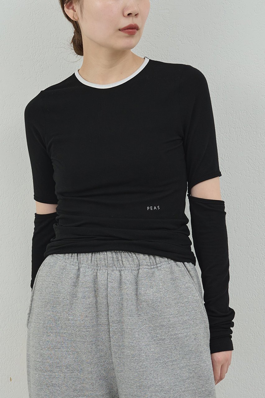 【ガリャルダガランテ/GALLARDAGALANTE】の【PEAS】リンガーベロアロンT インテリア・キッズ・メンズ・レディースファッション・服の通販 founy(ファニー) 　ファッション　Fashion　レディースファッション　Fashion for Women　トップス・カットソー　Cut & Sew Tops　シャツ・ブラウス・オフィスカジュアル　Elegant Blouses & Button-Ups　ロングTシャツ・Tシャツ　Longline T-Shirts & Tees　カットソー・ベーシックTシャツ　Cut-and-Sewn Tops / Stretch Tees & Basics　ベロアトップス　Velour Tops / Velvet-Look Items　2025年　2025　2025-2026秋冬・A/W　Autumn/Winter 2025–26 AW25–26　ウォーム　Warm Fabric　コンシャス　Conscious, Bodycon　スリーブ　Sleeve, Long Sleeve / Short Sleeve　デニム　Denim, Jeans Material　フィット　Fit, Slim Fit　ロング　Long, Long-Length　A/W・秋冬　Autumn/Winter　ブラック|ID: prp329100004634655 ipo3291000000033369331