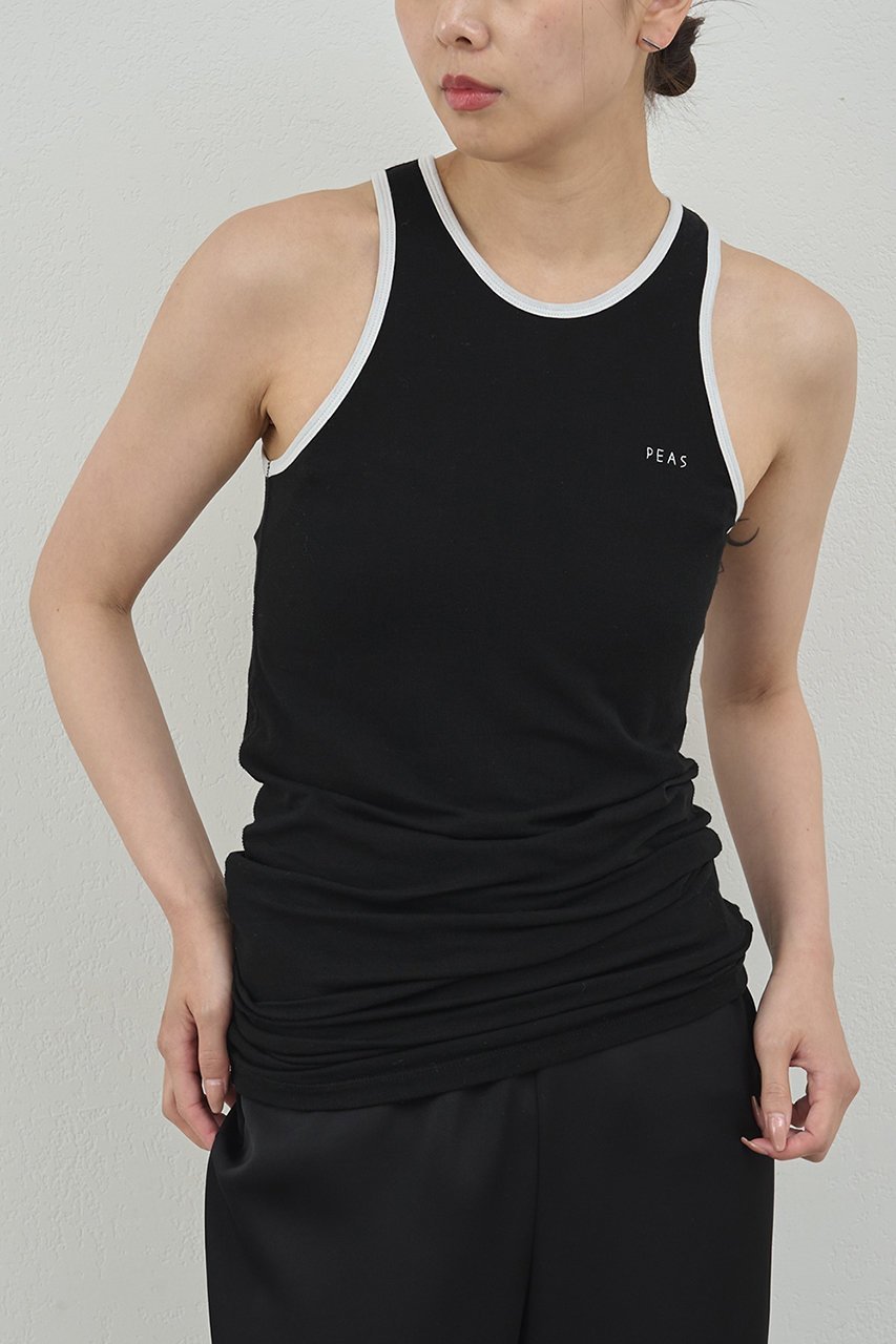 【ガリャルダガランテ/GALLARDAGALANTE】の【PEAS】リンガーベアタンク 人気、トレンドファッション・服の通販 founy(ファニー) 　ファッション　Fashion　レディースファッション　Fashion for Women　トップス・カットソー　Cut & Sew Tops　キャミソール&ノースリーブ　Camisoles & Sleeveless Tops　シャツ・ブラウス・オフィスカジュアル　Elegant Blouses & Button-Ups　ロングTシャツ・Tシャツ　Longline T-Shirts & Tees　カットソー・ベーシックTシャツ　Cut-and-Sewn Tops / Stretch Tees & Basics　2025年　2025　2025-2026秋冬・A/W　Autumn/Winter 2025–26 AW25–26　キャミソール　Camisole, Spaghetti Strap Top　コンパクト　Compact, Small Size　タンク　Tank Top, Sleeveless Top　デニム　Denim, Jeans Material　フィット　Fit, Slim Fit　ベスト　Vest, Waistcoat　A/W・秋冬　Autumn/Winter　other-5|ID: prp329100004634656 ipo3291000000033369344