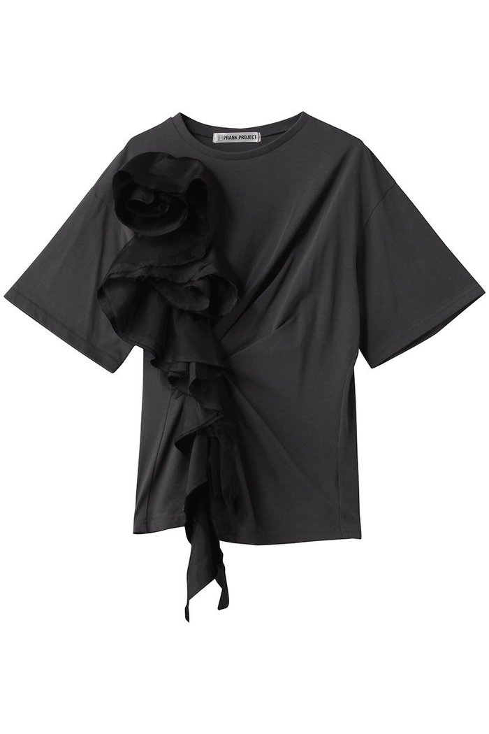 【プランク プロジェクト/PRANK PROJECT】のローズラッフルTEE / Rose Ruffled T-Shirt インテリア・キッズ・メンズ・レディースファッション・服の通販 founy(ファニー) https://founy.com/ ファッション Fashion レディースファッション Fashion for Women トップス・カットソー Cut & Sew Tops シャツ・ブラウス・オフィスカジュアル Elegant Blouses & Button-Ups ロングTシャツ・Tシャツ Longline T-Shirts & Tees カットソー・ベーシックTシャツ Cut-and-Sewn Tops / Stretch Tees & Basics サテン Satin, Glossy Fabric シェイプ Shape, Slim Fit ショート Short, Short Length スリーブ Sleeve, Long Sleeve / Short Sleeve チュール Tulip, Tulip Motif ドレープ Drape, Draping Fabric モチーフ Motif, Design Theme ラッフル Ruffle, Frill ローズ Rose, Rose Motif 再入荷 Restock / Back in Stock |ID: prp329100004634661 ipo3291000000035452116