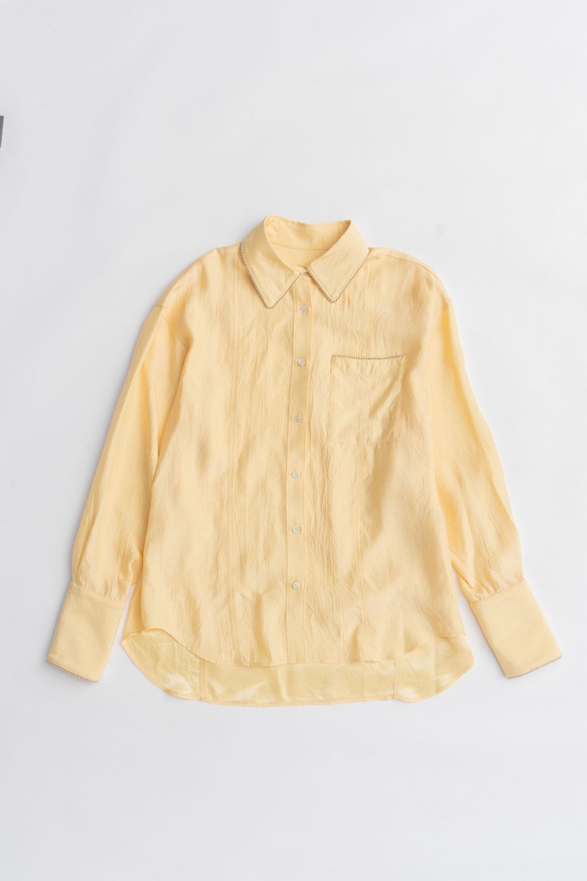 【プランク プロジェクト/PRANK PROJECT】のボールチェーントリムシャツ / Ball Chain Trim Shirt インテリア・キッズ・メンズ・レディースファッション・服の通販 founy(ファニー) 　ファッション　Fashion　レディースファッション　Fashion for Women　トップス・カットソー　Cut & Sew Tops　シャツ・ブラウス・オフィスカジュアル　Elegant Blouses & Button-Ups　2025年　2025　2025-2026秋冬・A/W　Autumn/Winter 2025–26 AW25–26　おすすめ　Recommended / Our Picks　とろみ　Fluid, Flowy Fabric　サテン　Satin, Glossy Fabric　スリーブ　Sleeve, Long Sleeve / Short Sleeve　チェーン　Chain, Chain Strap　トリミング　Trimming, Decorative Edge　パイピング　Piping, Trim Design　ロング　Long, Long-Length　ワッシャー　Washer, Crinkled Finish　A/W・秋冬　Autumn/Winter　YEL(イエロー)|ID: prp329100004634667 ipo3291000000033369440