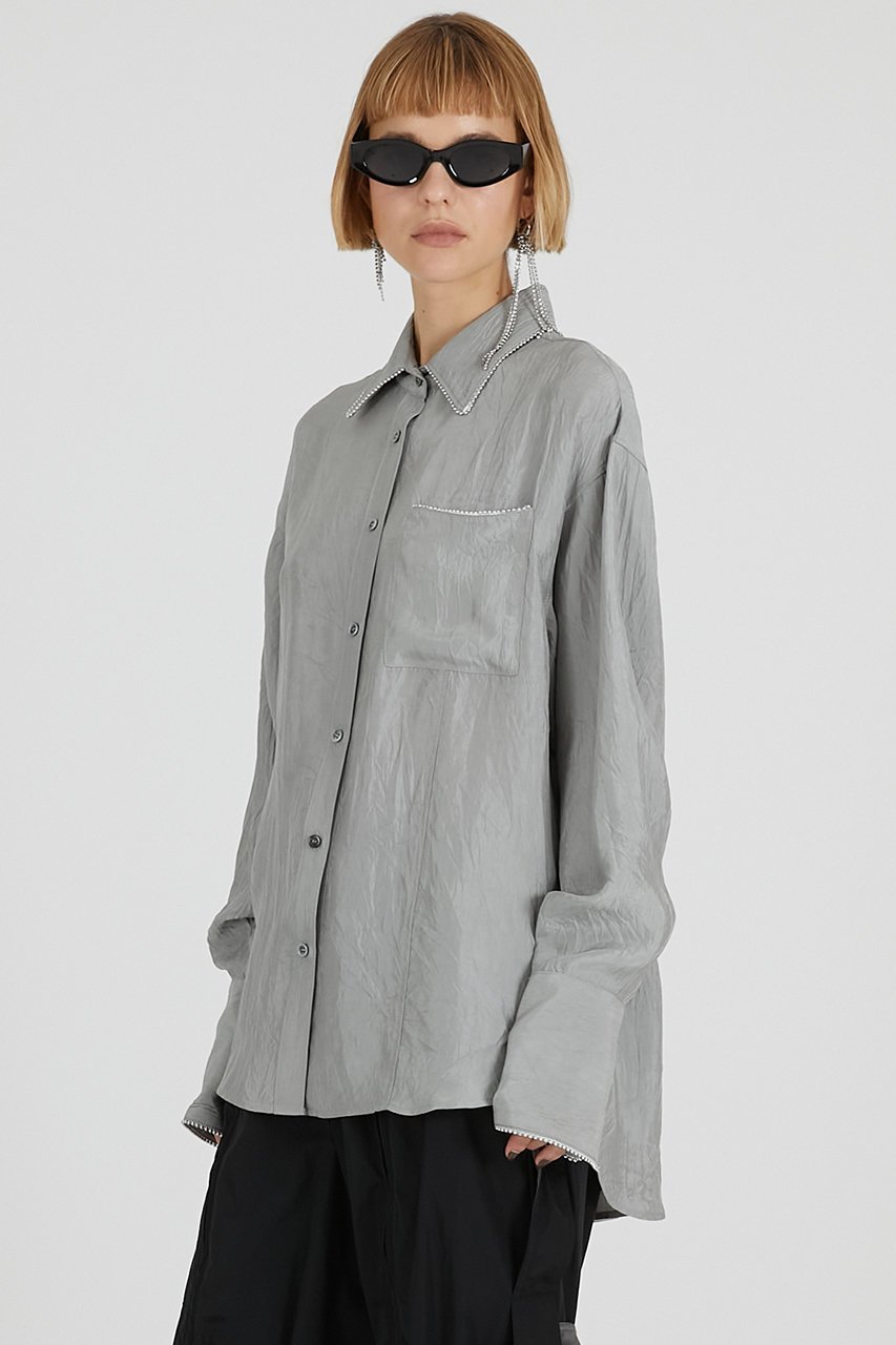 【プランク プロジェクト/PRANK PROJECT】のボールチェーントリムシャツ / Ball Chain Trim Shirt 人気、トレンドファッション・服の通販 founy(ファニー) 　ファッション　Fashion　レディースファッション　Fashion for Women　トップス・カットソー　Cut & Sew Tops　シャツ・ブラウス・オフィスカジュアル　Elegant Blouses & Button-Ups　2025年　2025　2025-2026秋冬・A/W　Autumn/Winter 2025–26 AW25–26　おすすめ　Recommended / Our Picks　とろみ　Fluid, Flowy Fabric　サテン　Satin, Glossy Fabric　スリーブ　Sleeve, Long Sleeve / Short Sleeve　チェーン　Chain, Chain Strap　トリミング　Trimming, Decorative Edge　パイピング　Piping, Trim Design　ロング　Long, Long-Length　ワッシャー　Washer, Crinkled Finish　A/W・秋冬　Autumn/Winter　other-4|ID: prp329100004634667 ipo3291000000033369444