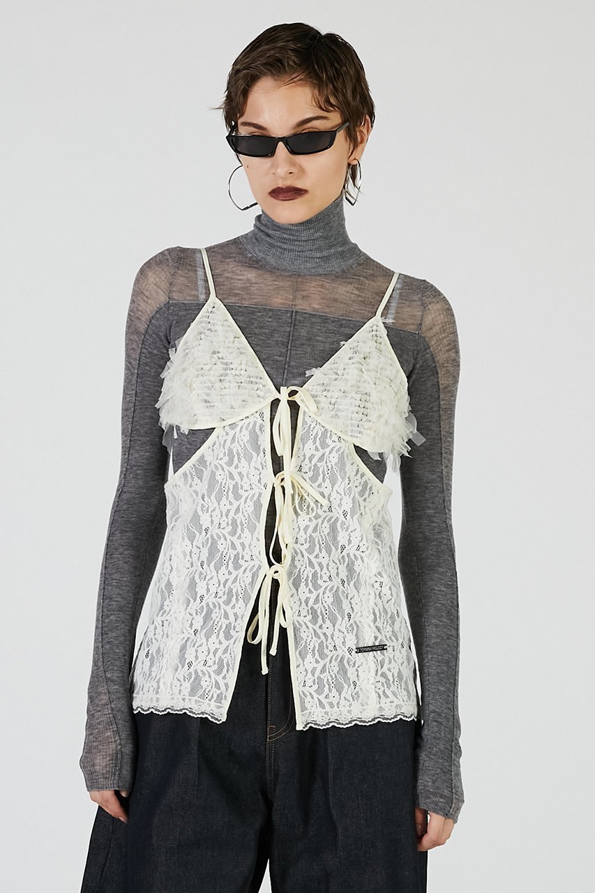 【プランク プロジェクト/PRANK PROJECT】のレースカットアウトキャミトップ / Lace Cut-Out Camisole Top 人気、トレンドファッション・服の通販 founy(ファニー) 　ファッション　Fashion　レディースファッション　Fashion for Women　トップス・カットソー　Cut & Sew Tops　キャミソール&ノースリーブ　Camisoles & Sleeveless Tops　シャツ・ブラウス・オフィスカジュアル　Elegant Blouses & Button-Ups　2025年　2025　2025-2026秋冬・A/W　Autumn/Winter 2025–26 AW25–26　インナー　Innerwear　カッティング　Cutting Detail　スリーブ　Sleeve, Long Sleeve / Short Sleeve　フロント　Front, Front Design　ベロア　Velour, Soft Velvet　リボン　Ribbon, Bow　レース　Lace, Lace Fabric　ロング　Long, Long-Length　A/W・秋冬　Autumn/Winter　other-2|ID: prp329100004634669 ipo3291000000033369462