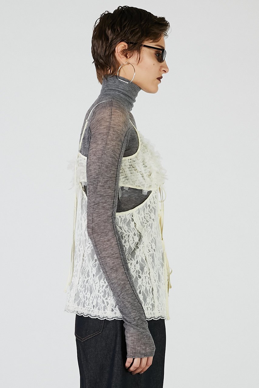 【プランク プロジェクト/PRANK PROJECT】のレースカットアウトキャミトップ / Lace Cut-Out Camisole Top 人気、トレンドファッション・服の通販 founy(ファニー) 　ファッション　Fashion　レディースファッション　Fashion for Women　トップス・カットソー　Cut & Sew Tops　キャミソール&ノースリーブ　Camisoles & Sleeveless Tops　シャツ・ブラウス・オフィスカジュアル　Elegant Blouses & Button-Ups　2025年　2025　2025-2026秋冬・A/W　Autumn/Winter 2025–26 AW25–26　インナー　Innerwear　カッティング　Cutting Detail　スリーブ　Sleeve, Long Sleeve / Short Sleeve　フロント　Front, Front Design　ベロア　Velour, Soft Velvet　リボン　Ribbon, Bow　レース　Lace, Lace Fabric　ロング　Long, Long-Length　A/W・秋冬　Autumn/Winter　other-5|ID: prp329100004634669 ipo3291000000033369465