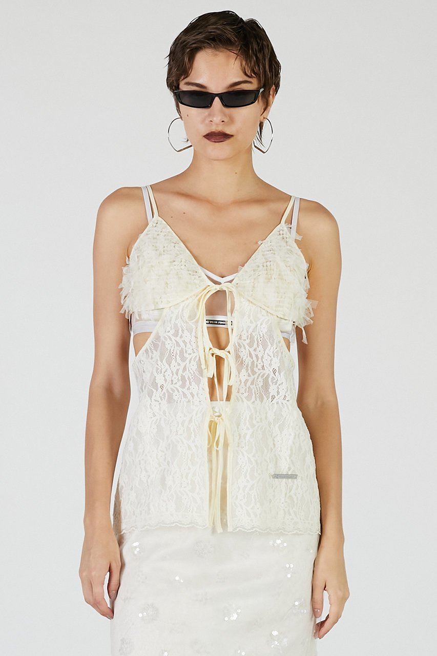【プランク プロジェクト/PRANK PROJECT】のレースカットアウトキャミトップ / Lace Cut-Out Camisole Top 人気、トレンドファッション・服の通販 founy(ファニー) 　ファッション　Fashion　レディースファッション　Fashion for Women　トップス・カットソー　Cut & Sew Tops　キャミソール&ノースリーブ　Camisoles & Sleeveless Tops　シャツ・ブラウス・オフィスカジュアル　Elegant Blouses & Button-Ups　2025年　2025　2025-2026秋冬・A/W　Autumn/Winter 2025–26 AW25–26　インナー　Innerwear　カッティング　Cutting Detail　スリーブ　Sleeve, Long Sleeve / Short Sleeve　フロント　Front, Front Design　ベロア　Velour, Soft Velvet　リボン　Ribbon, Bow　レース　Lace, Lace Fabric　ロング　Long, Long-Length　A/W・秋冬　Autumn/Winter　other-6|ID: prp329100004634669 ipo3291000000033369466