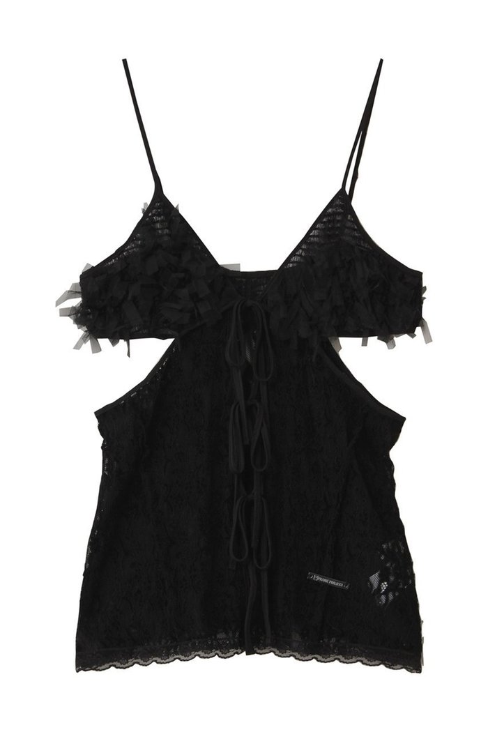 【プランク プロジェクト/PRANK PROJECT】のレースカットアウトキャミトップ / Lace Cut-Out Camisole Top インテリア・キッズ・メンズ・レディースファッション・服の通販 founy(ファニー) https://founy.com/ ファッション Fashion レディースファッション Fashion for Women トップス・カットソー Cut & Sew Tops キャミソール&ノースリーブ Camisoles & Sleeveless Tops シャツ・ブラウス・オフィスカジュアル Elegant Blouses & Button-Ups インナー Innerwear カッティング Cutting Detail スリーブ Sleeve, Long Sleeve / Short Sleeve フロント Front, Front Design ベロア Velour, Soft Velvet リボン Ribbon, Bow レース Lace, Lace Fabric ロング Long, Long-Length |ID: prp329100004634669 ipo3291000000035753327