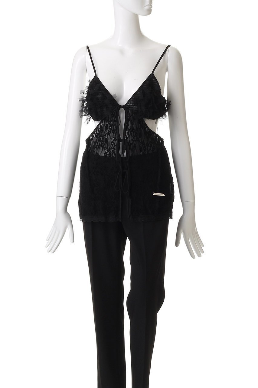 【プランク プロジェクト/PRANK PROJECT】のレースカットアウトキャミトップ / Lace Cut-Out Camisole Top 人気、トレンドファッション・服の通販 founy(ファニー) 　ファッション　Fashion　レディースファッション　Fashion for Women　トップス・カットソー　Cut & Sew Tops　キャミソール&ノースリーブ　Camisoles & Sleeveless Tops　シャツ・ブラウス・オフィスカジュアル　Elegant Blouses & Button-Ups　インナー　Innerwear　カッティング　Cutting Detail　スリーブ　Sleeve, Long Sleeve / Short Sleeve　フロント　Front, Front Design　ベロア　Velour, Soft Velvet　リボン　Ribbon, Bow　レース　Lace, Lace Fabric　ロング　Long, Long-Length　other-2|ID: prp329100004634669 ipo3291000000035753330
