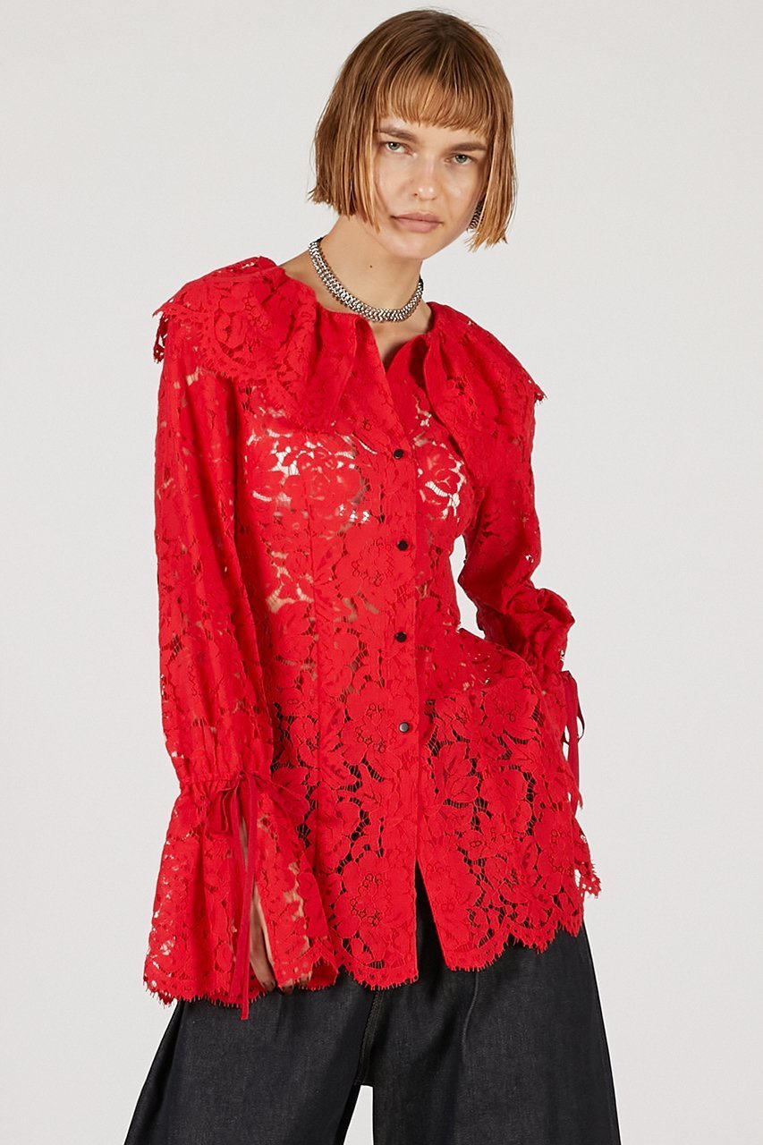 【プランク プロジェクト/PRANK PROJECT】のスカラップレースブラウス / Scallop Lace Blouse 人気、トレンドファッション・服の通販 founy(ファニー) 　ファッション　Fashion　レディースファッション　Fashion for Women　トップス・カットソー　Cut & Sew Tops　シャツ・ブラウス・オフィスカジュアル　Elegant Blouses & Button-Ups　ジャケット　Jacket, Outerwear　スカラップ　Scallop, Scalloped Edge　スリーブ　Sleeve, Long Sleeve / Short Sleeve　ビッグ　Big, Oversized　リボン　Ribbon, Bow　レース　Lace, Lace Fabric　ロング　Long, Long-Length　再入荷　Restock / Back in Stock　other-8|ID: prp329100004634674 ipo3291000000035753347