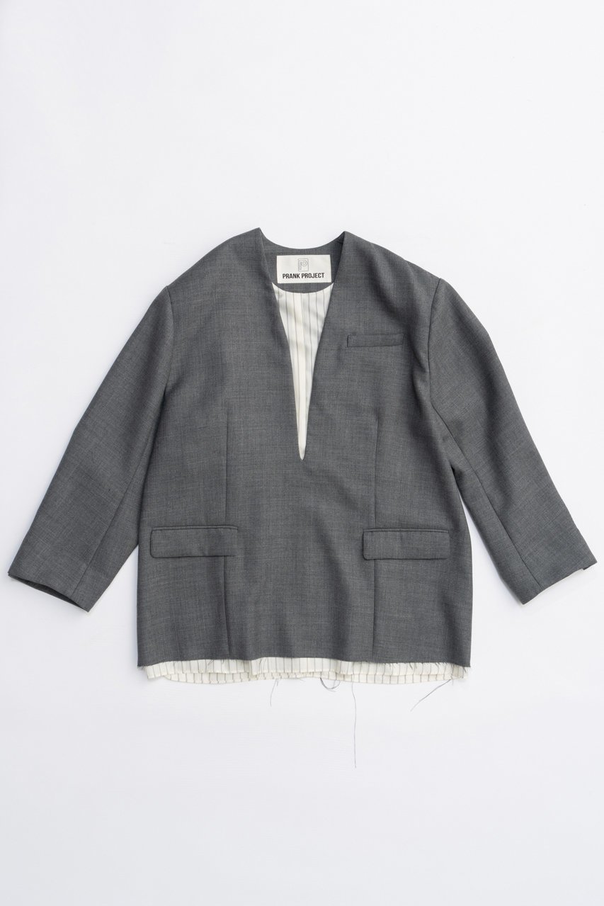 【プランク プロジェクト/PRANK PROJECT】のVネックナロージャケットプルオーバー / V-neck narrow jacket pullover インテリア・キッズ・メンズ・レディースファッション・服の通販 founy(ファニー) 　ファッション　Fashion　レディースファッション　Fashion for Women　アウター　Coat / Outerwear Collection　2025年　2025　2025-2026秋冬・A/W　Autumn/Winter 2025–26 AW25–26　ウォッシャブル　Machine Washable　シンプル　Simple, Minimal　ジャケット　Jacket, Outerwear　ストライプ　Stripe, Striped Pattern　ストレッチ　Stretch, Stretchy Fabric　メタル　Metal, Metal Parts　A/W・秋冬　Autumn/Winter　C.GRY(チャコールグレー)|ID: prp329100004634681 ipo3291000000033369612