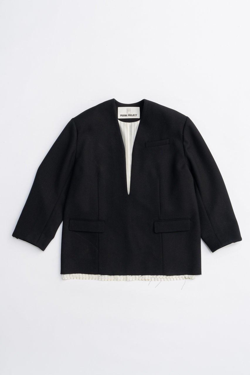 【プランク プロジェクト/PRANK PROJECT】のVネックナロージャケットプルオーバー / V-neck narrow jacket pullover インテリア・キッズ・メンズ・レディースファッション・服の通販 founy(ファニー) 　ファッション　Fashion　レディースファッション　Fashion for Women　アウター　Coat / Outerwear Collection　2025年　2025　2025-2026秋冬・A/W　Autumn/Winter 2025–26 AW25–26　ウォッシャブル　Machine Washable　シンプル　Simple, Minimal　ジャケット　Jacket, Outerwear　ストライプ　Stripe, Striped Pattern　ストレッチ　Stretch, Stretchy Fabric　メタル　Metal, Metal Parts　A/W・秋冬　Autumn/Winter　BLK(ブラック)|ID: prp329100004634681 ipo3291000000033369614