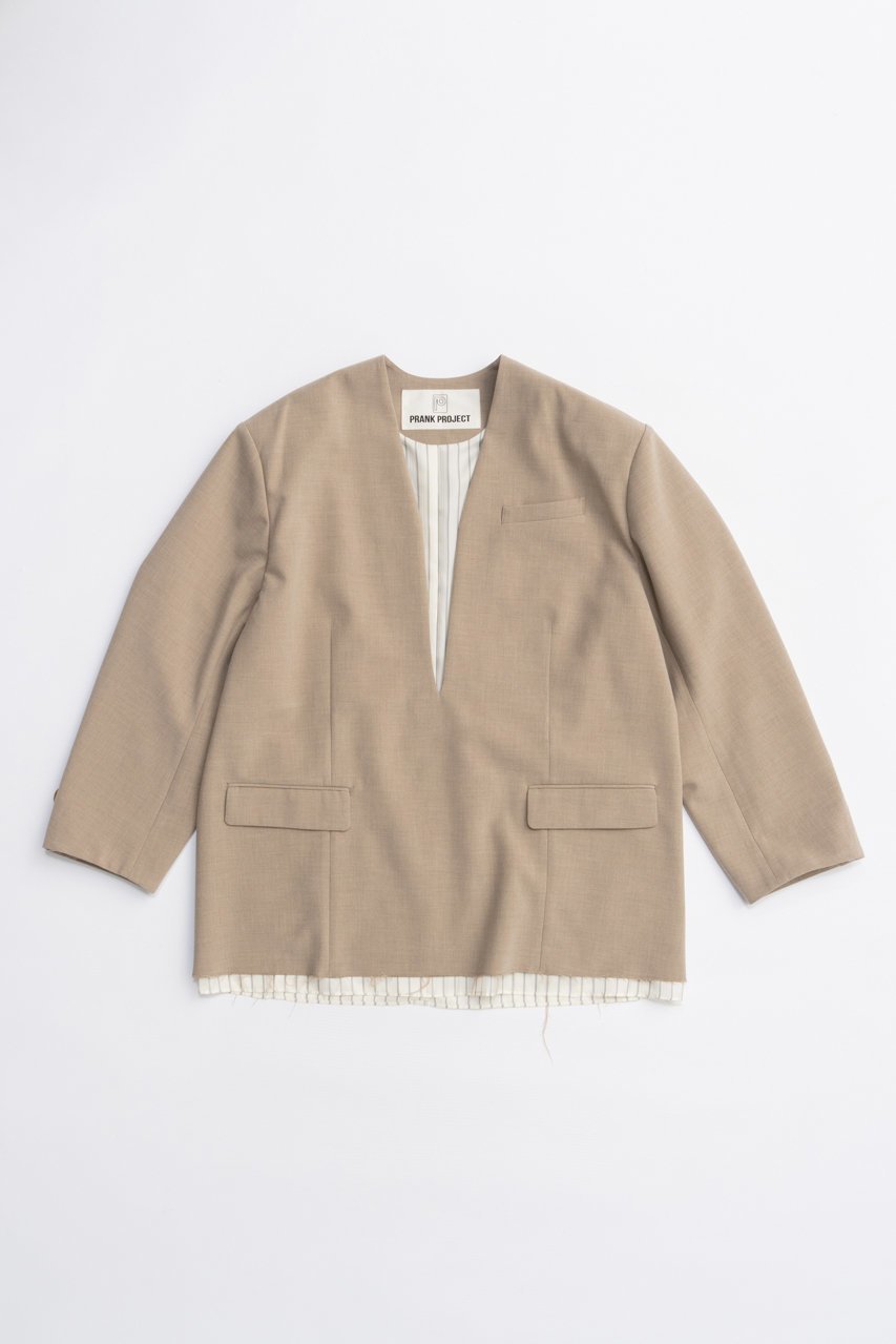 【プランク プロジェクト/PRANK PROJECT】のVネックナロージャケットプルオーバー / V-neck narrow jacket pullover インテリア・キッズ・メンズ・レディースファッション・服の通販 founy(ファニー) 　ファッション　Fashion　レディースファッション　Fashion for Women　アウター　Coat / Outerwear Collection　2025年　2025　2025-2026秋冬・A/W　Autumn/Winter 2025–26 AW25–26　ウォッシャブル　Machine Washable　シンプル　Simple, Minimal　ジャケット　Jacket, Outerwear　ストライプ　Stripe, Striped Pattern　ストレッチ　Stretch, Stretchy Fabric　メタル　Metal, Metal Parts　A/W・秋冬　Autumn/Winter　BGE(ベージュ)|ID: prp329100004634681 ipo3291000000033369616