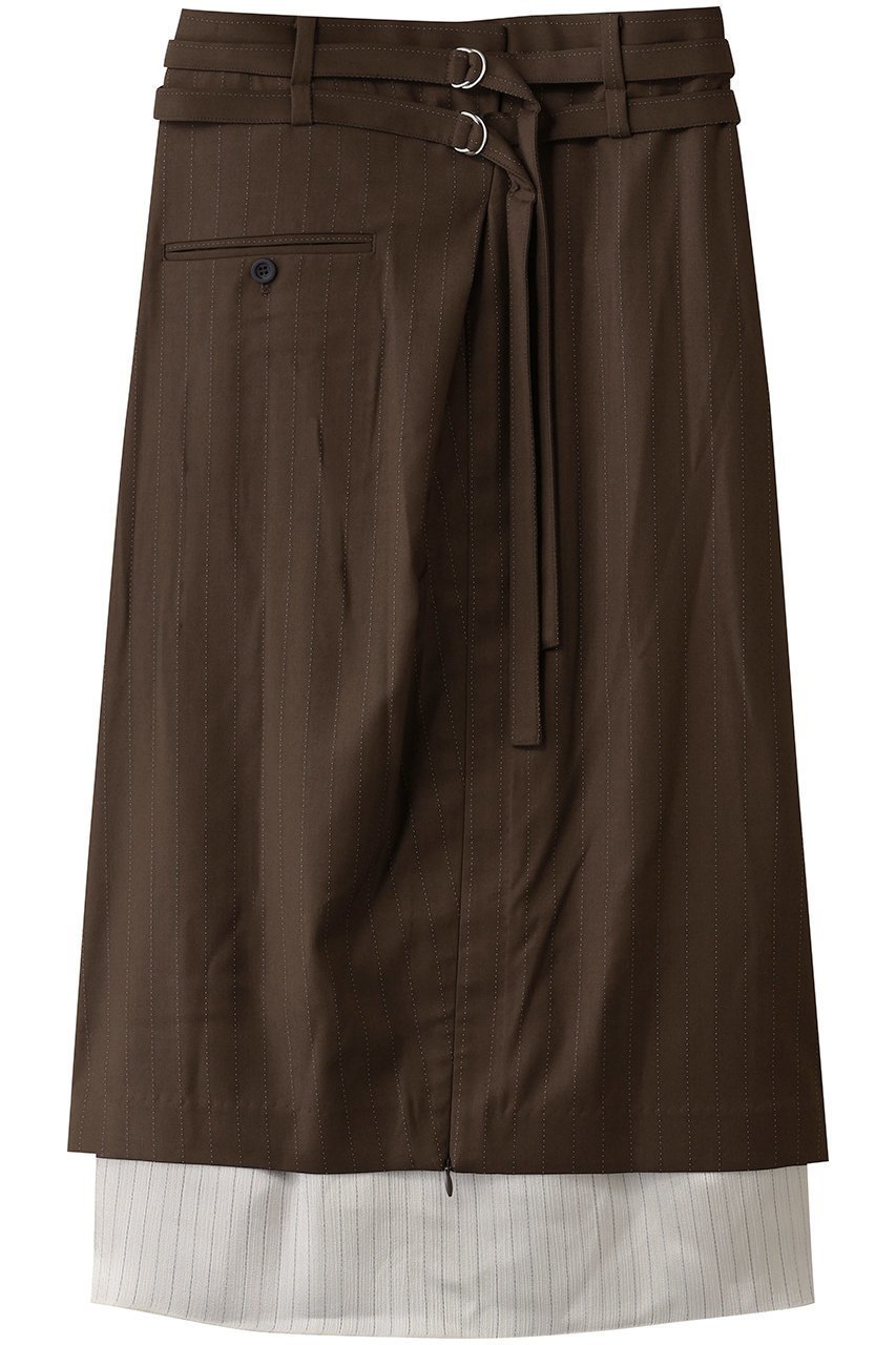 【プランク プロジェクト/PRANK PROJECT】のスーチングミディスカート / Suiting Midi Skirt インテリア・キッズ・メンズ・レディースファッション・服の通販 founy(ファニー) 　ファッション　Fashion　レディースファッション　Fashion for Women　スカート　Skirts　おすすめ　Recommended / Our Picks　とろみ　Fluid, Flowy Fabric　サテン　Satin, Glossy Fabric　ストライプ　Stripe, Striped Pattern　スリット　Slit, Slit Detail　フロント　Front, Front Design　ペチコート　Petticoat, Underskirt　ミックス　Mix, Mixed Style　ループ　Loop, Loop Knit　BRN(ブラウン)|ID: prp329100004634695 ipo3291000000035664491