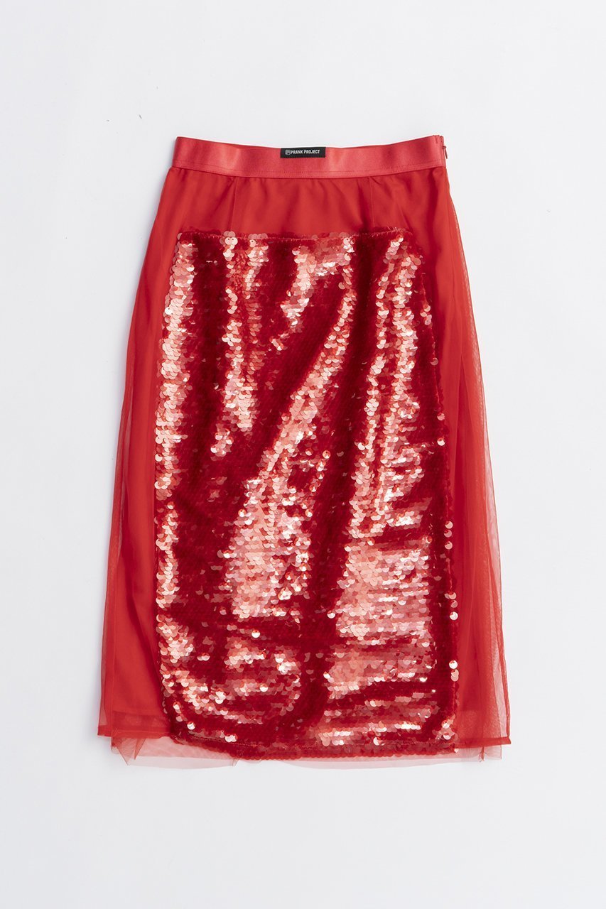 【プランク プロジェクト/PRANK PROJECT】のスパンコールミディースカート / Sequin Midi Skirt インテリア・キッズ・メンズ・レディースファッション・服の通販 founy(ファニー) 　ファッション　Fashion　レディースファッション　Fashion for Women　スカート　Skirts　2025年　2025　2025-2026秋冬・A/W　Autumn/Winter 2025–26 AW25–26　おすすめ　Recommended / Our Picks　カッティング　Cutting Detail　スウェット / スエット　Sweatshirt, Sweatwear　ストレッチ　Stretch, Stretchy Fabric　スパンコール　Sequins, Sequin Embellishment　スポーティ　Sporty, Casual Athletic　チュール　Tulip, Tulip Motif　ドッキング　Docking, Mixed Material　フロント　Front, Front Design　ロング　Long, Long-Length　A/W・秋冬　Autumn/Winter　RED(レッド)|ID: prp329100004634699 ipo3291000000033369804