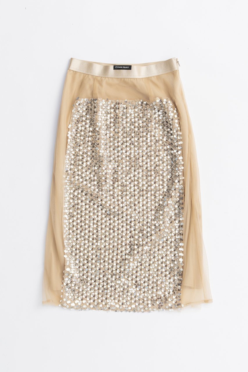 【プランク プロジェクト/PRANK PROJECT】のスパンコールミディースカート / Sequin Midi Skirt インテリア・キッズ・メンズ・レディースファッション・服の通販 founy(ファニー) 　ファッション　Fashion　レディースファッション　Fashion for Women　スカート　Skirts　2025年　2025　2025-2026秋冬・A/W　Autumn/Winter 2025–26 AW25–26　おすすめ　Recommended / Our Picks　カッティング　Cutting Detail　スウェット / スエット　Sweatshirt, Sweatwear　ストレッチ　Stretch, Stretchy Fabric　スパンコール　Sequins, Sequin Embellishment　スポーティ　Sporty, Casual Athletic　チュール　Tulip, Tulip Motif　ドッキング　Docking, Mixed Material　フロント　Front, Front Design　ロング　Long, Long-Length　A/W・秋冬　Autumn/Winter　BGE(ベージュ)|ID: prp329100004634699 ipo3291000000033369805