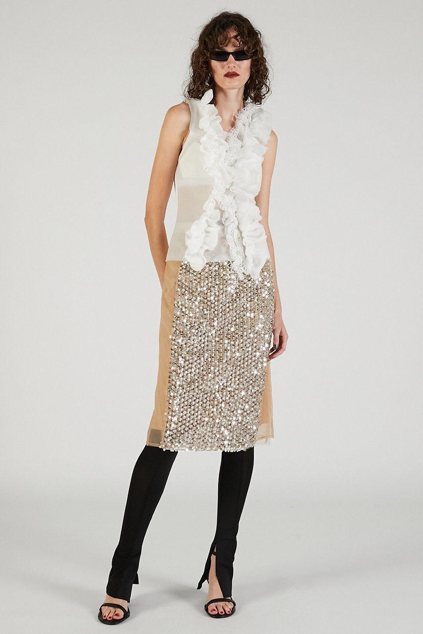 【プランク プロジェクト/PRANK PROJECT】のスパンコールミディースカート / Sequin Midi Skirt 人気、トレンドファッション・服の通販 founy(ファニー) 　ファッション　Fashion　レディースファッション　Fashion for Women　スカート　Skirts　2025年　2025　2025-2026秋冬・A/W　Autumn/Winter 2025–26 AW25–26　おすすめ　Recommended / Our Picks　カッティング　Cutting Detail　スウェット / スエット　Sweatshirt, Sweatwear　ストレッチ　Stretch, Stretchy Fabric　スパンコール　Sequins, Sequin Embellishment　スポーティ　Sporty, Casual Athletic　チュール　Tulip, Tulip Motif　ドッキング　Docking, Mixed Material　フロント　Front, Front Design　ロング　Long, Long-Length　A/W・秋冬　Autumn/Winter　other-6|ID: prp329100004634699 ipo3291000000033369810