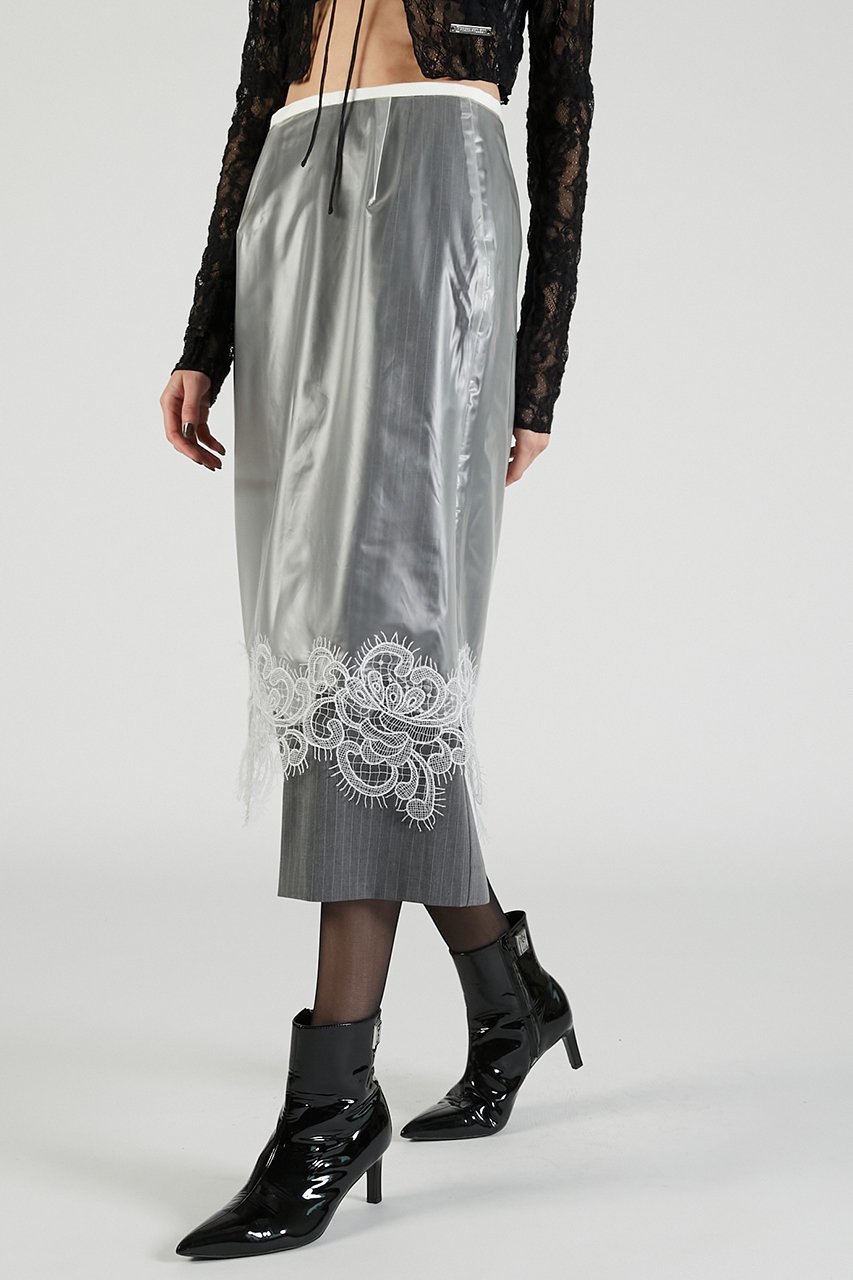 【プランク プロジェクト/PRANK PROJECT】のPVCレイヤードミディスカート / PVC Layered Midi Skirt 人気、トレンドファッション・服の通販 founy(ファニー) 　ファッション　Fashion　レディースファッション　Fashion for Women　スカート　Skirts　ロングスカート　Long Skirts / Maxi & Midi Skirts　2025年　2025　2025-2026秋冬・A/W　Autumn/Winter 2025–26 AW25–26　おすすめ　Recommended / Our Picks　インナー　Innerwear　ストライプ　Stripe, Striped Pattern　レース　Lace, Lace Fabric　ロング　Long, Long-Length　A/W・秋冬　Autumn/Winter　other-5|ID: prp329100004634700 ipo3291000000033369819