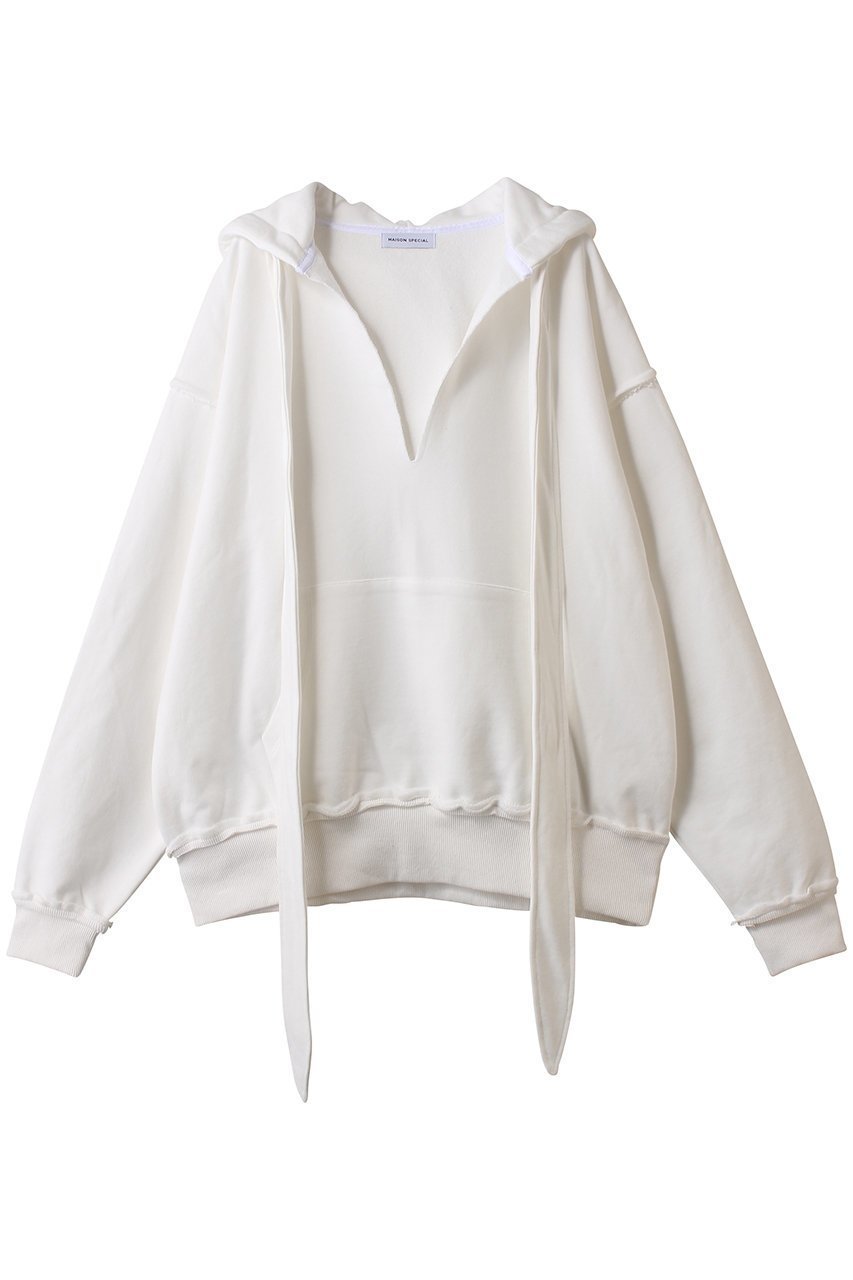 【メゾンスペシャル/MAISON SPECIAL】のSlit Ribbon Hoodie/スリットリボンフーディ インテリア・キッズ・メンズ・レディースファッション・服の通販 founy(ファニー) 　ファッション　Fashion　レディースファッション　Fashion for Women　トップス・カットソー　Cut & Sew Tops　シャツ・ブラウス・オフィスカジュアル　Elegant Blouses & Button-Ups　レディースパーカー・カジュアルフーディー　Casual Hoodies & Sweatshirts　ロングTシャツ・Tシャツ　Longline T-Shirts & Tees　スウェット・クルーネックトップス　Sweatshirts & Crewnecks / Relaxed Fit Sweat Tops　カットソー・ベーシックTシャツ　Cut-and-Sewn Tops / Stretch Tees & Basics　おすすめ　Recommended / Our Picks　インナー　Innerwear　スリット　Slit, Slit Detail　フロント　Front, Front Design　リボン　Ribbon, Bow　ロング　Long, Long-Length　ヴィンテージ　Vintage Style　WHT(ホワイト)|ID: prp329100004635349 ipo3291000000035784672
