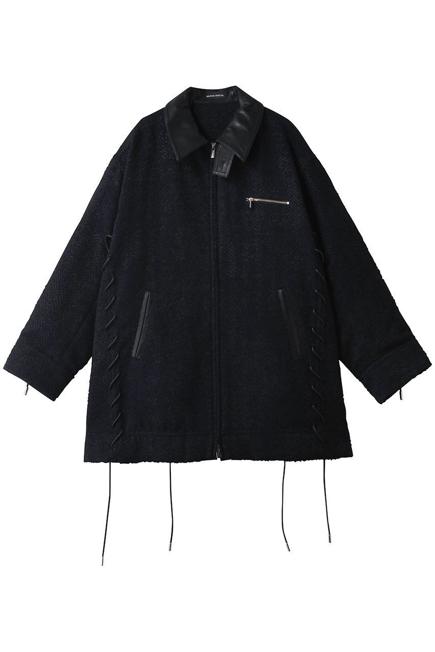 【メゾンスペシャル/MAISON SPECIAL】のLace Up A-line Coat/レースアップAラインコート インテリア・キッズ・メンズ・レディースファッション・服の通販 founy(ファニー) 　ファッション　Fashion　レディースファッション　Fashion for Women　アウター　Coat / Outerwear Collection　コート・ロングコート・ピーコート　Long Coats, Peacoats & More　Aラインコート　A-Line Coats　なめらか　Smooth, Silky Texture　ショート　Short, Short Length　ジャカード／ジャガード　Jacquard, Woven Pattern　トレンド　Trend, Trending Now　フェイクレザー　Faux Leather, PU Leather　フラップ　Flap, Flap Pocket　マフラー　Scarf, Muffler　ミドル　Middle Length, Mid Height　メルトン　Melton, Heavy Wool　ループ　Loop, Loop Knit　レース　Lace, Lace Fabric　再入荷　Restock / Back in Stock　定番　Standard, Basic Item　防寒　Cold Protection, Winter-Ready　NVY(ネイビー)|ID: prp329100004635357 ipo3291000000035816251