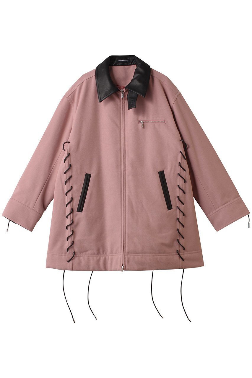 【メゾンスペシャル/MAISON SPECIAL】のLace Up A-line Coat/レースアップAラインコート インテリア・キッズ・メンズ・レディースファッション・服の通販 founy(ファニー) 　ファッション　Fashion　レディースファッション　Fashion for Women　アウター　Coat / Outerwear Collection　コート・ロングコート・ピーコート　Long Coats, Peacoats & More　Aラインコート　A-Line Coats　なめらか　Smooth, Silky Texture　ショート　Short, Short Length　ジャカード／ジャガード　Jacquard, Woven Pattern　トレンド　Trend, Trending Now　フェイクレザー　Faux Leather, PU Leather　フラップ　Flap, Flap Pocket　マフラー　Scarf, Muffler　ミドル　Middle Length, Mid Height　メルトン　Melton, Heavy Wool　ループ　Loop, Loop Knit　レース　Lace, Lace Fabric　再入荷　Restock / Back in Stock　定番　Standard, Basic Item　防寒　Cold Protection, Winter-Ready　PNK(ピンク)|ID: prp329100004635357 ipo3291000000035816253