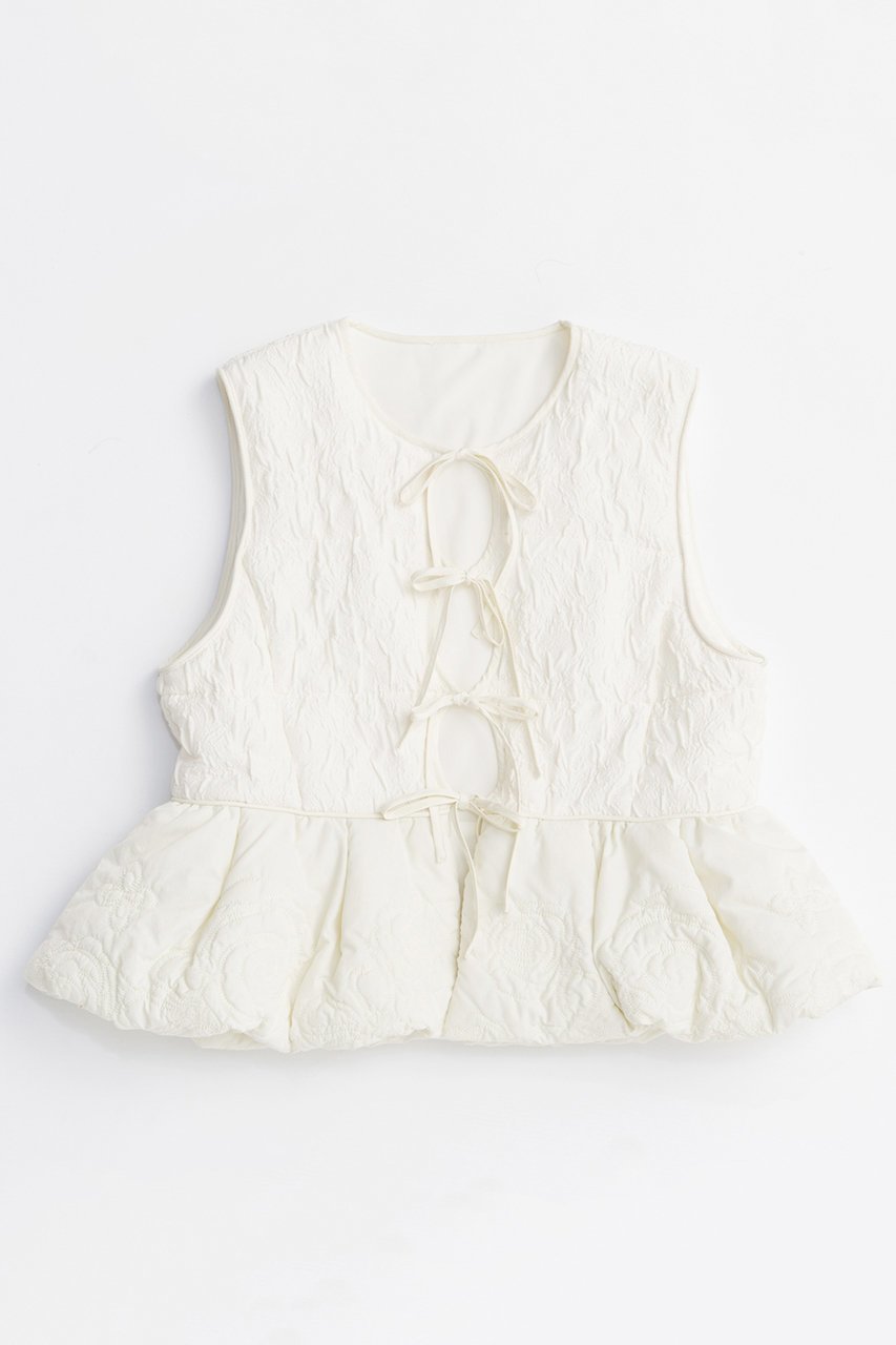 【メゾンスペシャル/MAISON SPECIAL】のEmbroidery Peplum Vest/エンブロイダリーペプラムベスト インテリア・キッズ・メンズ・レディースファッション・服の通販 founy(ファニー) 　ファッション　Fashion　レディースファッション　Fashion for Women　アウター　Coat / Outerwear Collection　レディースジャケット・軽アウター　Jackets　2025年　2025　2025-2026秋冬・A/W　Autumn/Winter 2025–26 AW25–26　ガーリー　Girly, Feminine Style　ジャカード／ジャガード　Jacquard, Woven Pattern　ジャケット　Jacket, Outerwear　センター　Center, Center Line　デニム　Denim, Jeans Material　フロント　Front, Front Design　ベスト　Vest, Waistcoat　ペプラム　Peplum, Flared Hem　リボン　Ribbon, Bow　エレガント 上品　Elegant　A/W・秋冬　Autumn/Winter　防寒　Cold Protection, Winter-Ready　WHT(ホワイト)|ID: prp329100004635365 ipo3291000000033383462