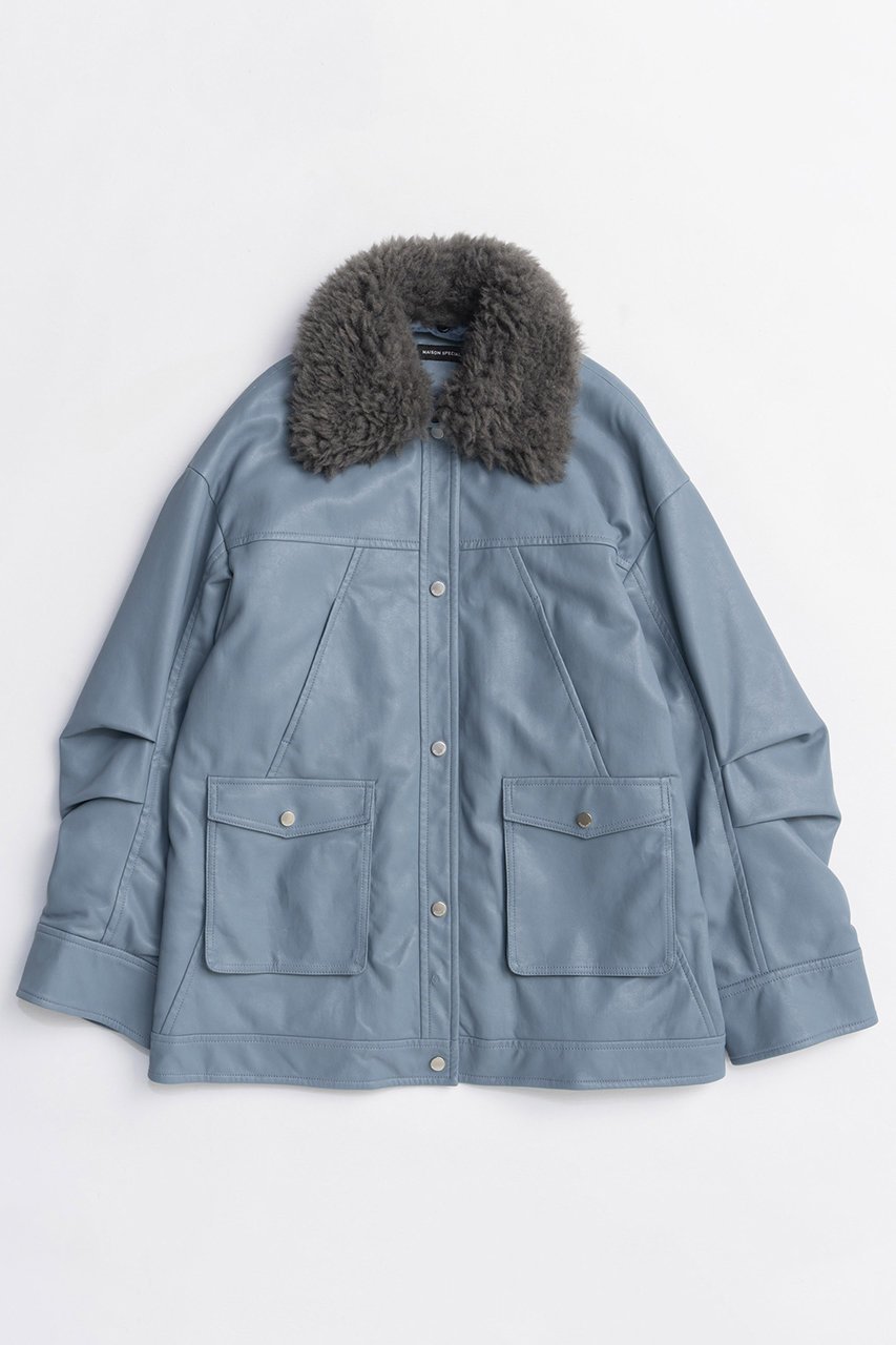 【メゾンスペシャル/MAISON SPECIAL】のFur Collar Vegan Leather Middle Blouson/ファーカラーヴィーガンレザーミドルブルゾン インテリア・キッズ・メンズ・レディースファッション・服の通販 founy(ファニー) 　ファッション　Fashion　レディースファッション　Fashion for Women　アウター　Coat / Outerwear Collection　レディースジャケット・軽アウター　Jackets　ブルゾンジャケット・スポーティアウター　Blouson Jackets　アニマル　Animal Print　今季　This Season, Current Season　ジップ　Zip, Zipper　ジャケット　Jacket, Outerwear　スウェット / スエット　Sweatshirt, Sweatwear　トレンド　Trend, Trending Now　フェイクファー　Faux Fur, Imitation Fur　フェイクレザー　Faux Leather, PU Leather　フラップ　Flap, Flap Pocket　フロント　Front, Front Design　ブルゾン　Blouson, Bomber Jacket　ポケット　Pocket, Pocket Detail　防寒　Cold Protection, Winter-Ready　A/W・秋冬　Autumn/Winter　おすすめ　Recommended / Our Picks　エレガント 上品　Elegant　2025年　2025　2025-2026秋冬・A/W　Autumn/Winter 2025–26 AW25–26　BLU(ブルー)|ID: prp329100004635368 ipo3291000000033383492