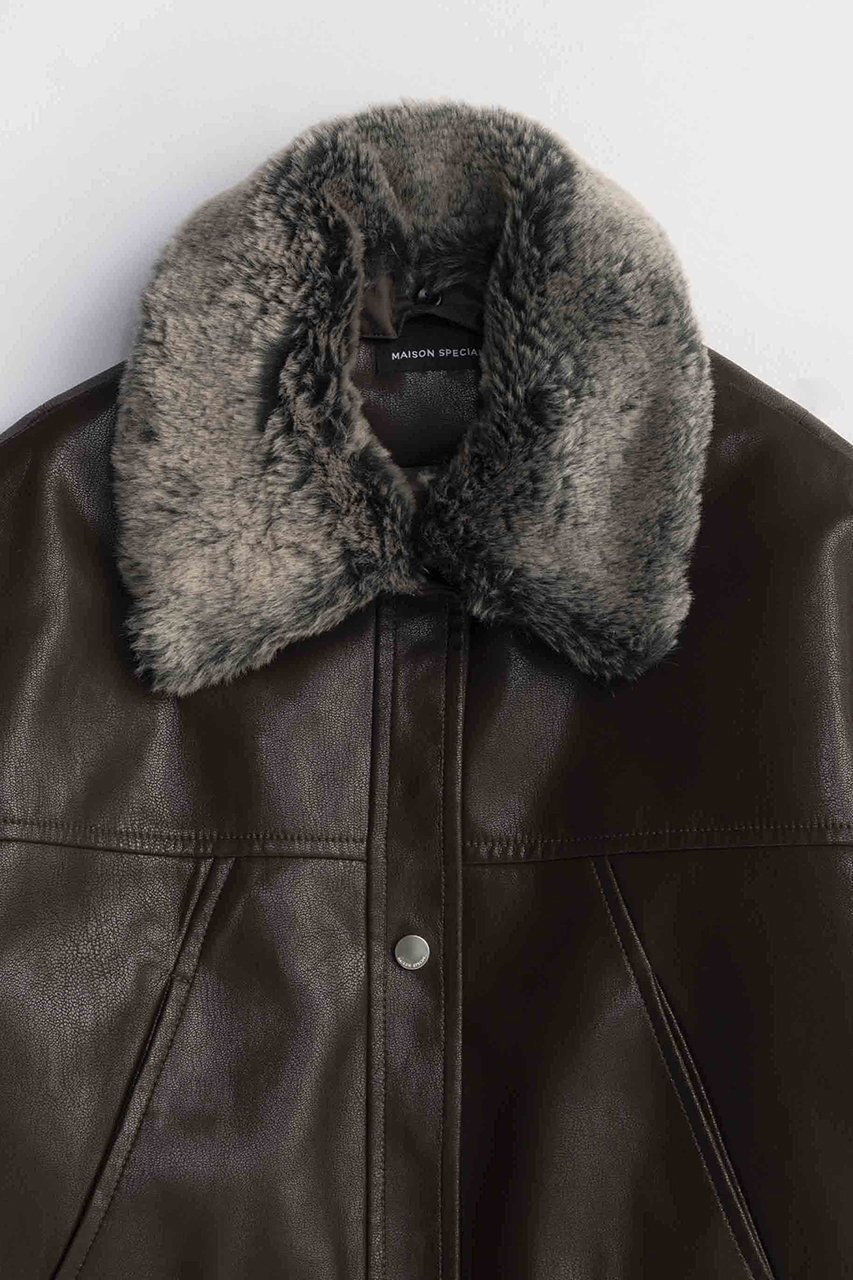 【メゾンスペシャル/MAISON SPECIAL】のFur Collar Vegan Leather Middle Blouson/ファーカラーヴィーガンレザーミドルブルゾン 人気、トレンドファッション・服の通販 founy(ファニー) 　ファッション　Fashion　レディースファッション　Fashion for Women　アウター　Coat / Outerwear Collection　レディースジャケット・軽アウター　Jackets　ブルゾンジャケット・スポーティアウター　Blouson Jackets　アニマル　Animal Print　今季　This Season, Current Season　ジップ　Zip, Zipper　ジャケット　Jacket, Outerwear　スウェット / スエット　Sweatshirt, Sweatwear　トレンド　Trend, Trending Now　フェイクファー　Faux Fur, Imitation Fur　フェイクレザー　Faux Leather, PU Leather　フラップ　Flap, Flap Pocket　フロント　Front, Front Design　ブルゾン　Blouson, Bomber Jacket　ポケット　Pocket, Pocket Detail　防寒　Cold Protection, Winter-Ready　A/W・秋冬　Autumn/Winter　おすすめ　Recommended / Our Picks　エレガント 上品　Elegant　2025年　2025　2025-2026秋冬・A/W　Autumn/Winter 2025–26 AW25–26　other-2|ID: prp329100004635368 ipo3291000000033383494