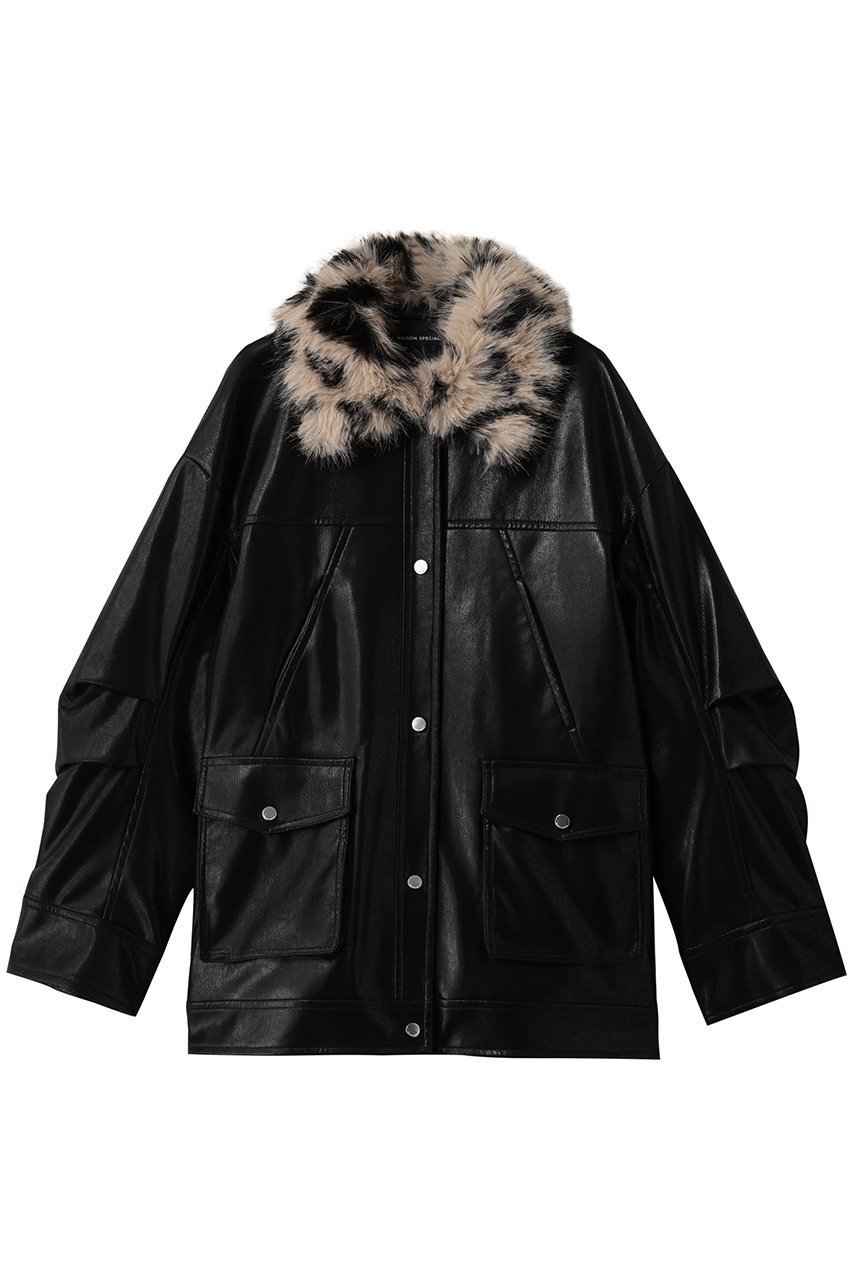【メゾンスペシャル/MAISON SPECIAL】のFur Collar faux Leather Middle Blouson/ファーカラーフェイクレザーミドルブルゾン インテリア・キッズ・メンズ・レディースファッション・服の通販 founy(ファニー) 　ファッション　Fashion　レディースファッション　Fashion for Women　アウター　Coat / Outerwear Collection　レディースジャケット・軽アウター　Jackets　ブルゾンジャケット・スポーティアウター　Blouson Jackets　アニマル　Animal Print　今季　This Season, Current Season　ジップ　Zip, Zipper　ジャケット　Jacket, Outerwear　スウェット / スエット　Sweatshirt, Sweatwear　トレンド　Trend, Trending Now　フェイクファー　Faux Fur, Imitation Fur　フェイクレザー　Faux Leather, PU Leather　フラップ　Flap, Flap Pocket　フロント　Front, Front Design　ブルゾン　Blouson, Bomber Jacket　ポケット　Pocket, Pocket Detail　防寒　Cold Protection, Winter-Ready　A/W・秋冬　Autumn/Winter　おすすめ　Recommended / Our Picks　エレガント 上品　Elegant　BLK(ブラック)|ID: prp329100004635368 ipo3291000000035356883