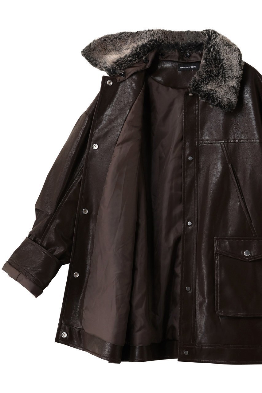 【メゾンスペシャル/MAISON SPECIAL】のFur Collar faux Leather Middle Blouson/ファーカラーフェイクレザーミドルブルゾン 人気、トレンドファッション・服の通販 founy(ファニー) 　ファッション　Fashion　レディースファッション　Fashion for Women　アウター　Coat / Outerwear Collection　レディースジャケット・軽アウター　Jackets　ブルゾンジャケット・スポーティアウター　Blouson Jackets　アニマル　Animal Print　今季　This Season, Current Season　ジップ　Zip, Zipper　ジャケット　Jacket, Outerwear　スウェット / スエット　Sweatshirt, Sweatwear　トレンド　Trend, Trending Now　フェイクファー　Faux Fur, Imitation Fur　フェイクレザー　Faux Leather, PU Leather　フラップ　Flap, Flap Pocket　フロント　Front, Front Design　ブルゾン　Blouson, Bomber Jacket　ポケット　Pocket, Pocket Detail　防寒　Cold Protection, Winter-Ready　A/W・秋冬　Autumn/Winter　おすすめ　Recommended / Our Picks　エレガント 上品　Elegant　other-6|ID: prp329100004635368 ipo3291000000035356893