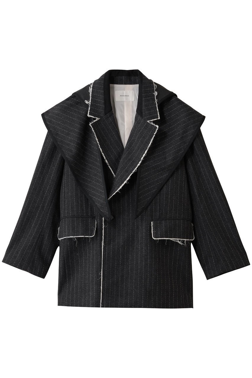 【メゾンスペシャル/MAISON SPECIAL】の2way Hooded Scarf Cut Off Jacket/2WAYフードスカーフカットオフジャケット インテリア・キッズ・メンズ・レディースファッション・服の通販 founy(ファニー) 　ファッション　Fashion　レディースファッション　Fashion for Women　アウター　Coat / Outerwear Collection　レディースジャケット・軽アウター　Jackets　インナー　Innerwear　カットオフ　Cut-Off Design　ジャケット　Jacket, Outerwear　スカーフ　Scarf, Neckwear　ストライプ　Stripe, Striped Pattern　チェック　Check, Plaid, Tartan　冬　Winter / This Winter　軽量　Lightweight, Ultra Light　GRY(グレー)|ID: prp329100004635381 ipo3291000000035816312