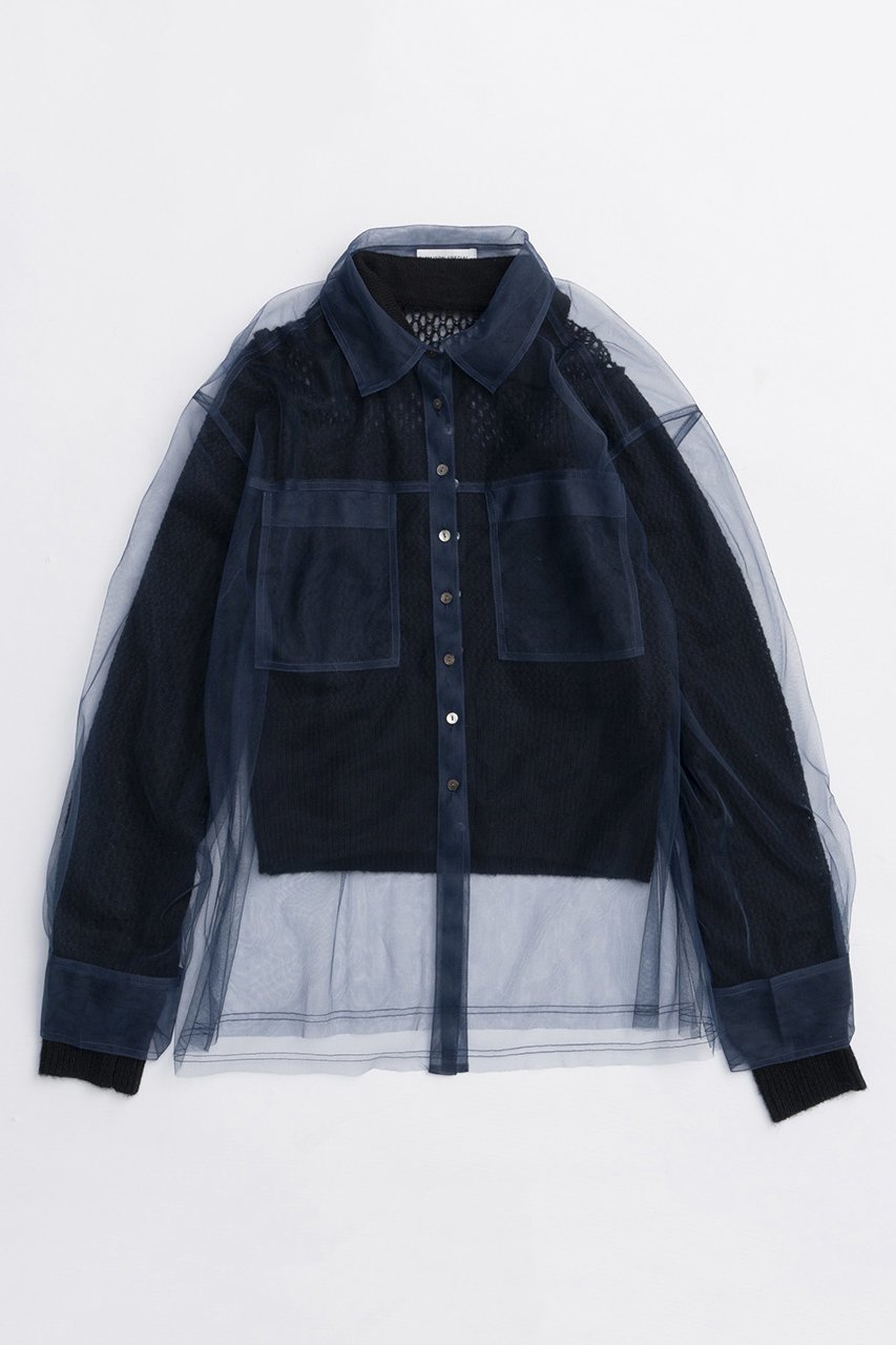 【メゾンスペシャル/MAISON SPECIAL】のTulle Shirt Layered Polo Knit Cardigan/チュールシャツレイヤードポロニットカーディガン インテリア・キッズ・メンズ・レディースファッション・服の通販 founy(ファニー) 　ファッション　Fashion　レディースファッション　Fashion for Women　トップス・カットソー　Cut & Sew Tops　ニット　Knit Tops & Sweaters　カーディガン・羽織り　Layered Style Cardigans　シャツ・ブラウス・オフィスカジュアル　Elegant Blouses & Button-Ups　2025年　2025　2025-2026秋冬・A/W　Autumn/Winter 2025–26 AW25–26　ウォーム　Warm Fabric　カーディガン　Cardigan, Knitwear　コンパクト　Compact, Small Size　シアー　Sheer, See-Through　チュール　Tulip, Tulip Motif　フィット　Fit, Slim Fit　A/W・秋冬　Autumn/Winter　透かし　Cut-Out, Lacework　BLK(ブラック)|ID: prp329100004635388 ipo3291000000033383690