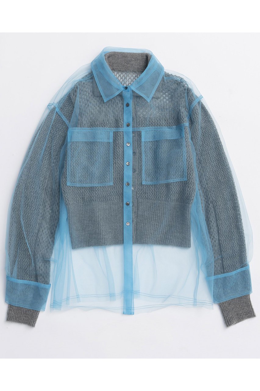 【メゾンスペシャル/MAISON SPECIAL】のTulle Shirt Layered Polo Knit Cardigan/チュールシャツレイヤードポロニットカーディガン インテリア・キッズ・メンズ・レディースファッション・服の通販 founy(ファニー) 　ファッション　Fashion　レディースファッション　Fashion for Women　トップス・カットソー　Cut & Sew Tops　ニット　Knit Tops & Sweaters　カーディガン・羽織り　Layered Style Cardigans　シャツ・ブラウス・オフィスカジュアル　Elegant Blouses & Button-Ups　2025年　2025　2025-2026秋冬・A/W　Autumn/Winter 2025–26 AW25–26　ウォーム　Warm Fabric　カーディガン　Cardigan, Knitwear　コンパクト　Compact, Small Size　シアー　Sheer, See-Through　チュール　Tulip, Tulip Motif　フィット　Fit, Slim Fit　A/W・秋冬　Autumn/Winter　透かし　Cut-Out, Lacework　GRY(グレー)|ID: prp329100004635388 ipo3291000000033383691