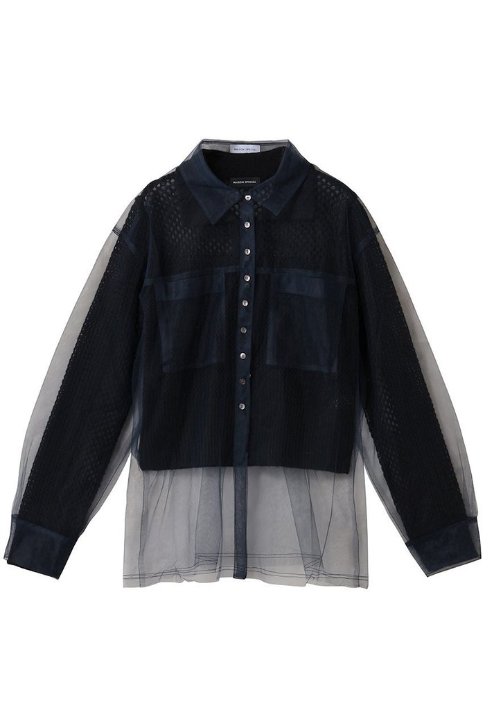 【メゾンスペシャル/MAISON SPECIAL】のTulle Shirt Layered Polo Knit Cardigan/チュールシャツレイヤードポロニットカーディガン インテリア・キッズ・メンズ・レディースファッション・服の通販 founy(ファニー) https://founy.com/ ファッション Fashion レディースファッション Fashion for Women トップス・カットソー Cut & Sew Tops ニット Knit Tops & Sweaters カーディガン・羽織り Layered Style Cardigans シャツ・ブラウス・オフィスカジュアル Elegant Blouses & Button-Ups ウォーム Warm Fabric カーディガン Cardigan, Knitwear コンパクト Compact, Small Size シアー Sheer, See-Through チュール Tulip, Tulip Motif フィット Fit, Slim Fit A/W・秋冬 Autumn/Winter 透かし Cut-Out, Lacework |ID: prp329100004635388 ipo3291000000036126296