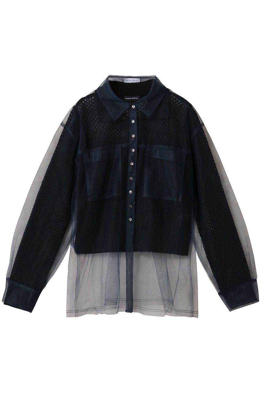 【メゾンスペシャル/MAISON SPECIAL】のTulle Shirt Layered Polo Knit Cardigan/チュールシャツレイヤードポロニットカーディガン 人気、トレンドファッション・服の通販 founy(ファニー) 　ファッション　Fashion　レディースファッション　Fashion for Women　トップス・カットソー　Cut & Sew Tops　ニット　Knit Tops & Sweaters　カーディガン・羽織り　Layered Style Cardigans　シャツ・ブラウス・オフィスカジュアル　Elegant Blouses & Button-Ups　ウォーム　Warm Fabric　カーディガン　Cardigan, Knitwear　コンパクト　Compact, Small Size　シアー　Sheer, See-Through　チュール　Tulip, Tulip Motif　フィット　Fit, Slim Fit　A/W・秋冬　Autumn/Winter　透かし　Cut-Out, Lacework　 other-1|ID: prp329100004635388 ipo3291000000036832259