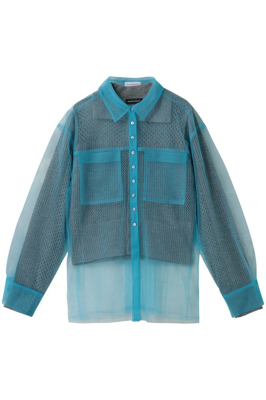 【メゾンスペシャル/MAISON SPECIAL】のTulle Shirt Layered Polo Knit Cardigan/チュールシャツレイヤードポロニットカーディガン インテリア・キッズ・メンズ・レディースファッション・服の通販 founy(ファニー) 　ファッション　Fashion　レディースファッション　Fashion for Women　トップス・カットソー　Cut & Sew Tops　ニット　Knit Tops & Sweaters　カーディガン・羽織り　Layered Style Cardigans　シャツ・ブラウス・オフィスカジュアル　Elegant Blouses & Button-Ups　ウォーム　Warm Fabric　カーディガン　Cardigan, Knitwear　コンパクト　Compact, Small Size　シアー　Sheer, See-Through　チュール　Tulip, Tulip Motif　フィット　Fit, Slim Fit　A/W・秋冬　Autumn/Winter　透かし　Cut-Out, Lacework　GRY(グレー)|ID: prp329100004635388 ipo3291000000036832261