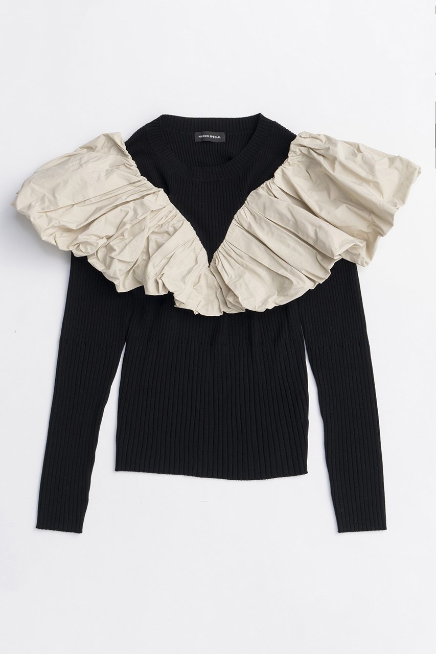 【メゾンスペシャル/MAISON SPECIAL】のPuff Sleeve Docking Tops/パフドッキングトップス 人気、トレンドファッション・服の通販 founy(ファニー) 　ファッション　Fashion　レディースファッション　Fashion for Women　トップス・カットソー　Cut & Sew Tops　ニット　Knit Tops & Sweaters　カジュアルプルオーバー・ニットトップス　Pullovers & Knit Tops / Casual Pullovers　ギャザー　Gathered, Ruffled　軽量　Lightweight, Ultra Light　スリーブ　Sleeve, Long Sleeve / Short Sleeve　タフタ　Taffeta, Structured Fabric　テクスチャー　Texture, Textured Fabric　ドッキング　Docking, Mixed Material　バランス　Balance, Style Balance　フィット　Fit, Slim Fit　フォルム　Silhouette, Form　リブニット　Rib Knit, Ribbed Knit　A/W・秋冬　Autumn/Winter　2025年　2025　2025-2026秋冬・A/W　Autumn/Winter 2025–26 AW25–26　 other-1|ID: prp329100004635389 ipo3291000000033383698