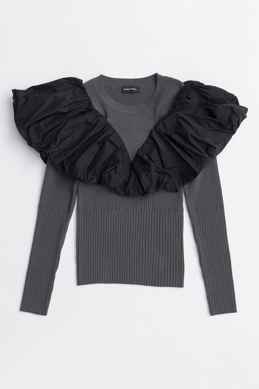 【メゾンスペシャル/MAISON SPECIAL】のPuff Sleeve Docking Tops/パフドッキングトップス インテリア・キッズ・メンズ・レディースファッション・服の通販 founy(ファニー) 　ファッション　Fashion　レディースファッション　Fashion for Women　トップス・カットソー　Cut & Sew Tops　ニット　Knit Tops & Sweaters　カジュアルプルオーバー・ニットトップス　Pullovers & Knit Tops / Casual Pullovers　ギャザー　Gathered, Ruffled　軽量　Lightweight, Ultra Light　スリーブ　Sleeve, Long Sleeve / Short Sleeve　タフタ　Taffeta, Structured Fabric　テクスチャー　Texture, Textured Fabric　ドッキング　Docking, Mixed Material　バランス　Balance, Style Balance　フィット　Fit, Slim Fit　フォルム　Silhouette, Form　リブニット　Rib Knit, Ribbed Knit　A/W・秋冬　Autumn/Winter　2025年　2025　2025-2026秋冬・A/W　Autumn/Winter 2025–26 AW25–26　C.GRY(チャコールグレー)|ID: prp329100004635389 ipo3291000000033383700